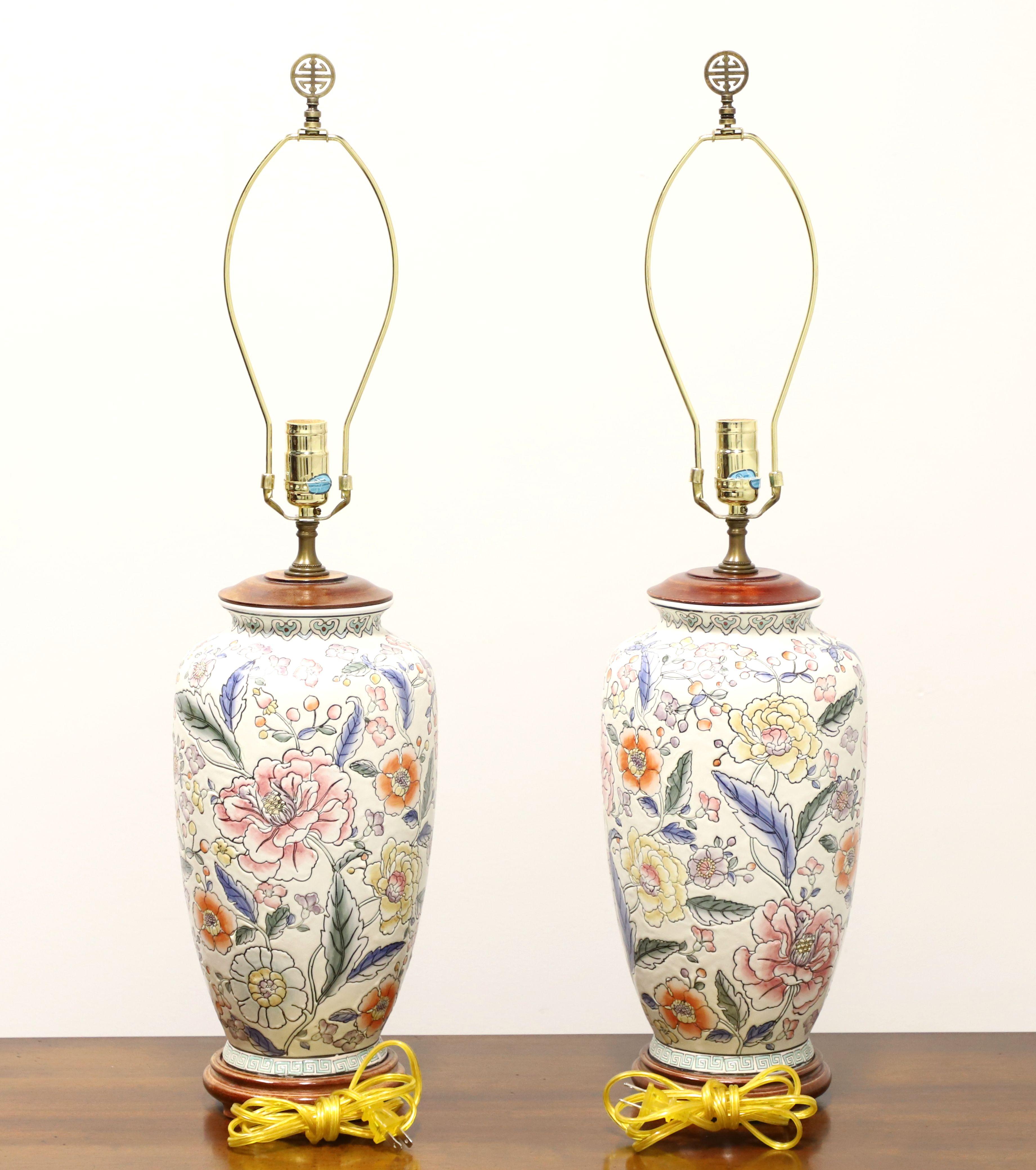 Chinoiserie Late 20th Century Chinese Floral Motif Table Lamps - Pair For Sale