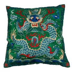 Late 20th-Century Chinese Green Imperial Dragon Pillow