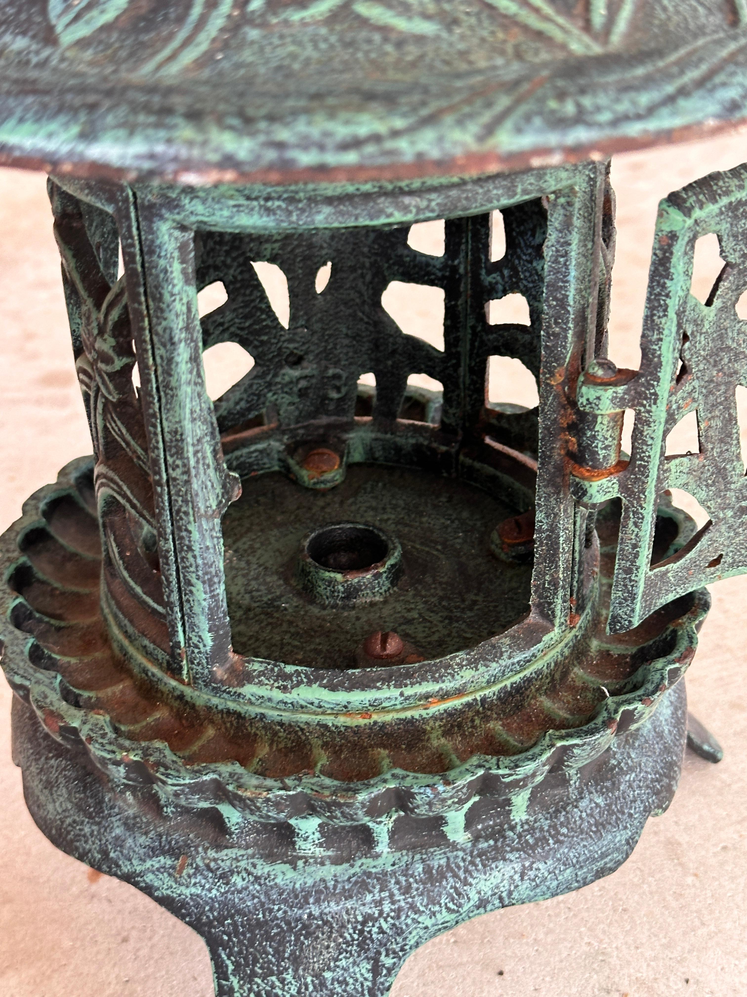 Late 20th Century chinoiserie Cast Iron Pagoda Lanterns Pair 6