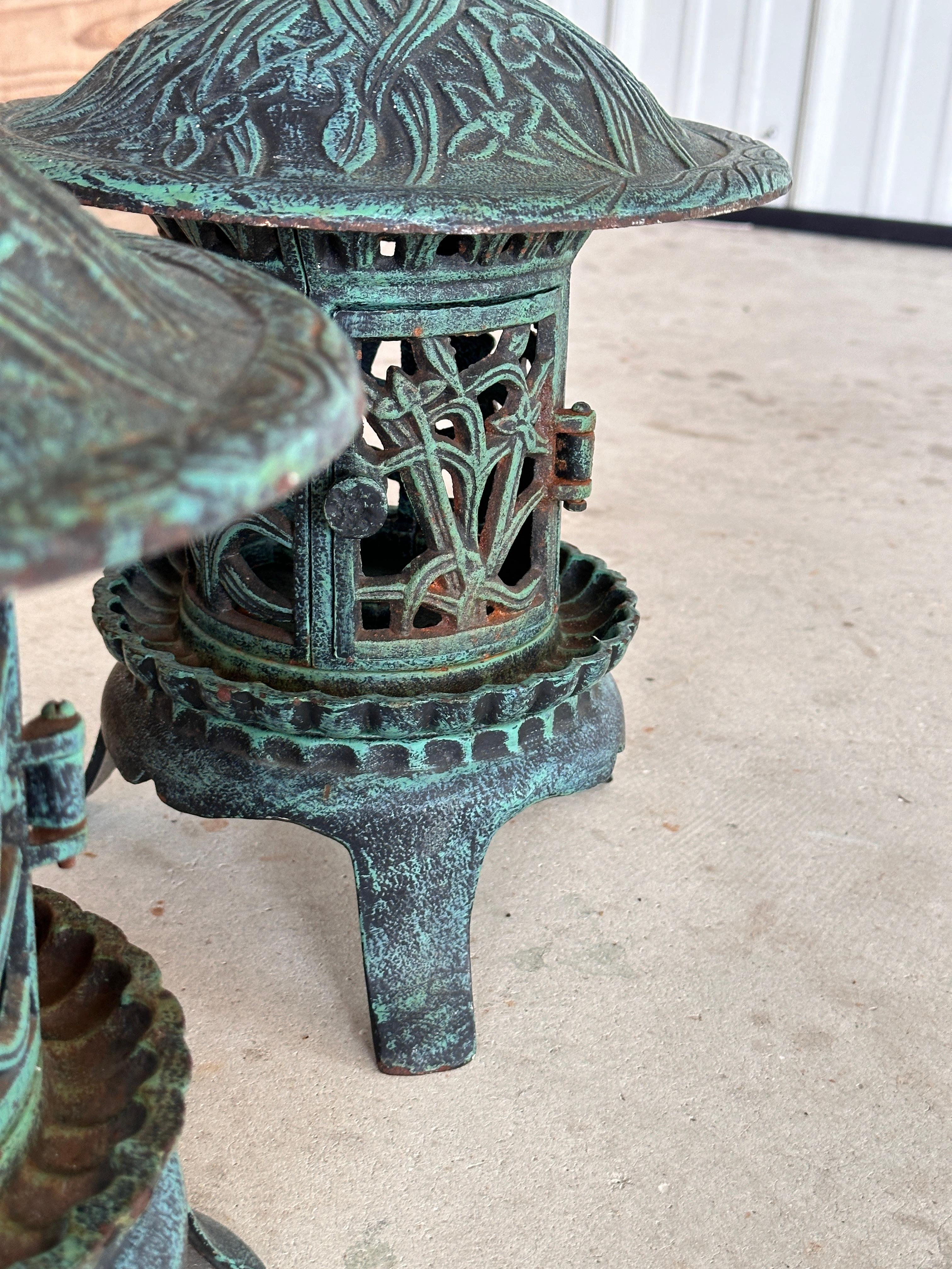 Late 20th Century chinoiserie Cast Iron Pagoda Lanterns Pair 9