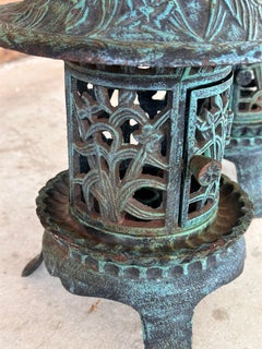 Late 20th Century chinoiserie Cast Iron Pagoda Lanterns Pair
