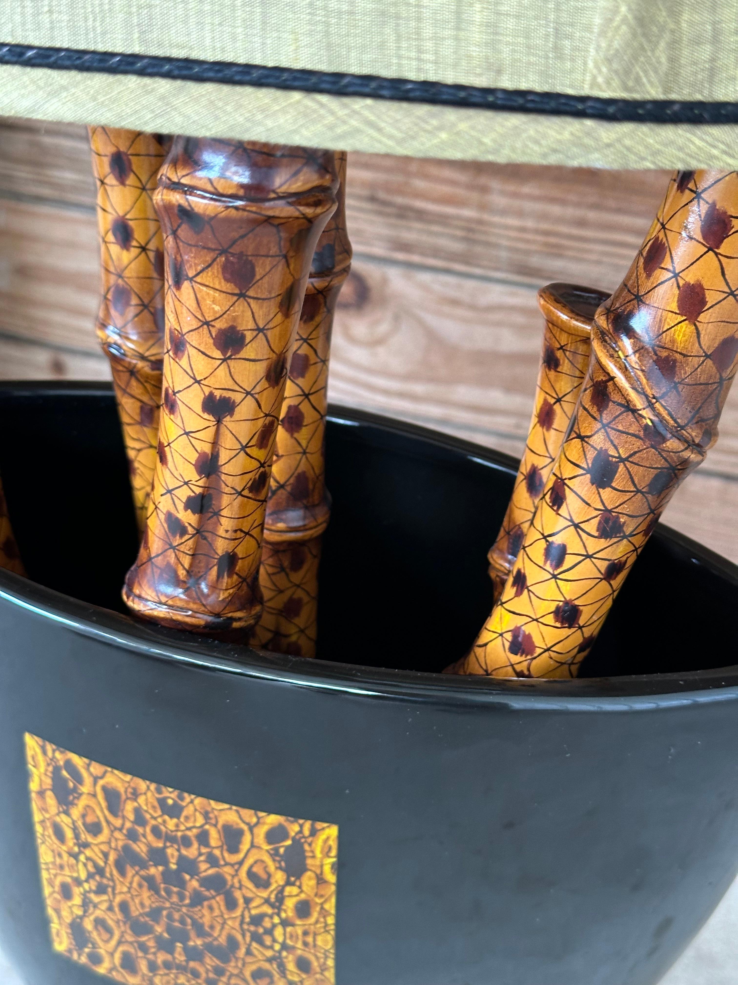 Lámparas de sobremesa con jarrón de cerámica esmaltada de imitación de bambú de finales del siglo XX (Pareja) Desconocido en venta