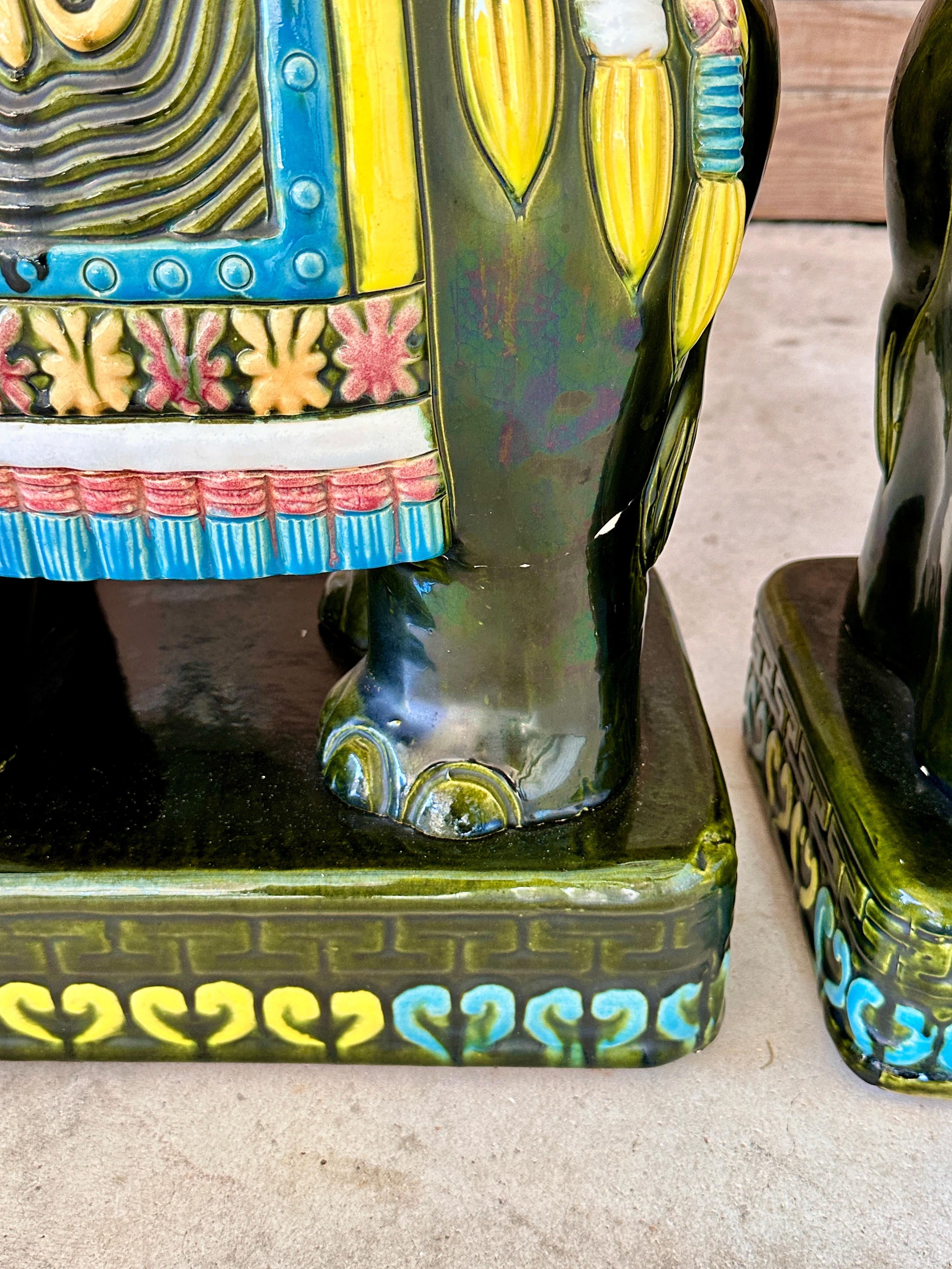 Late 20th Century Chinoiserie Glazed Elephant Garden Seat Side Tables  Pair For Sale 8