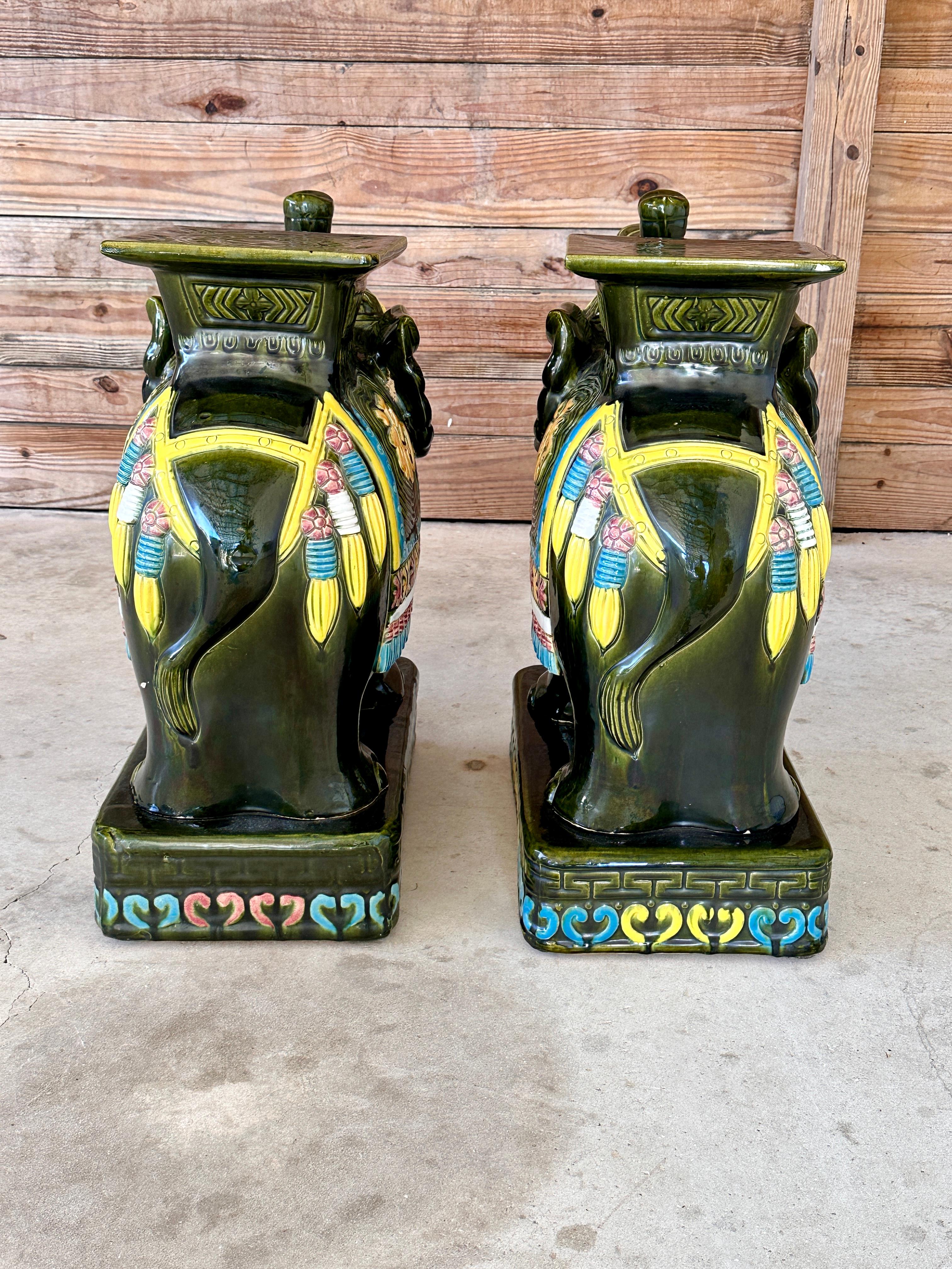 Unknown Late 20th Century Chinoiserie Glazed Elephant Garden Seat Side Tables  Pair For Sale