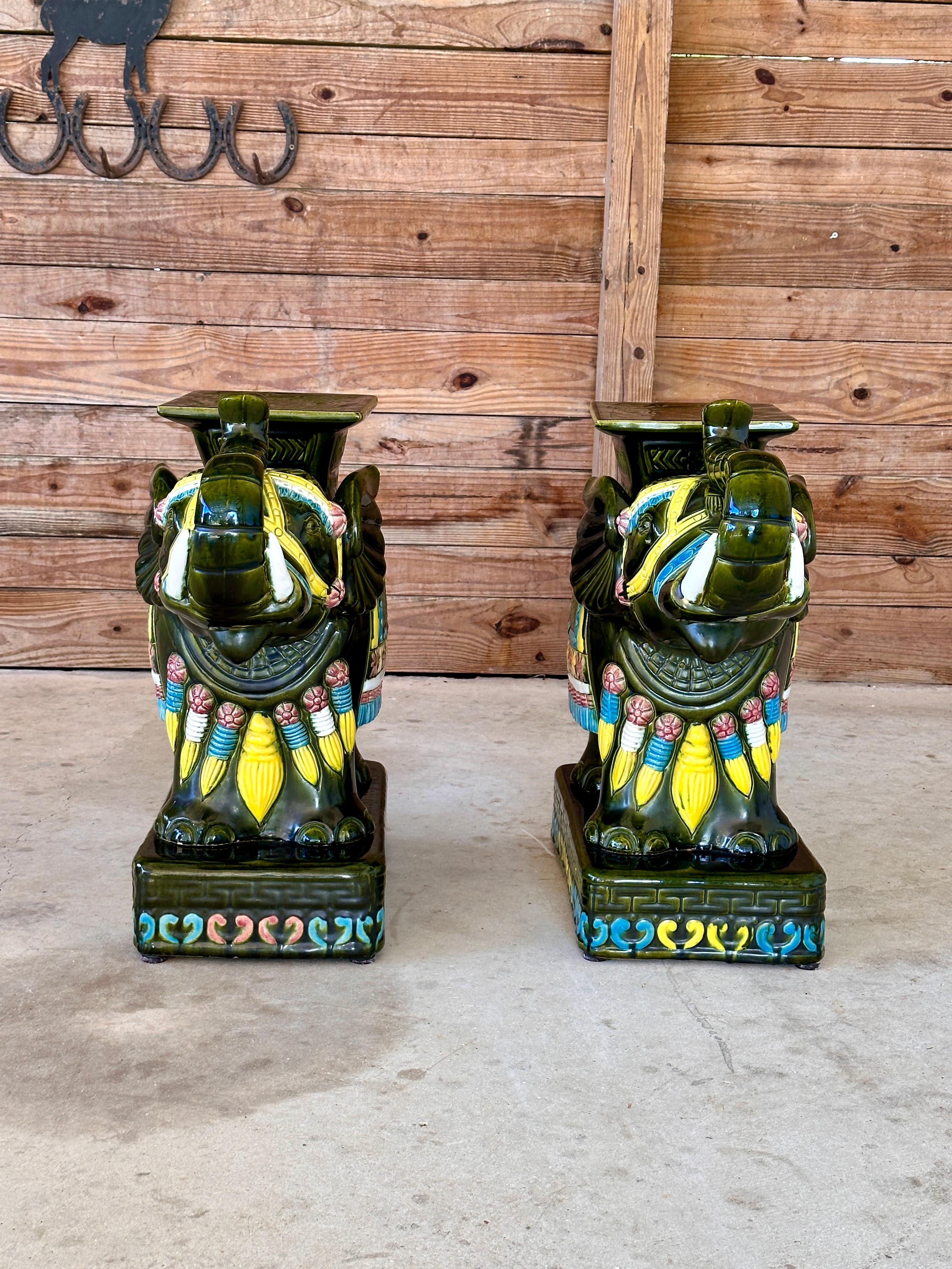 Late 20th Century Chinoiserie Glazed Elephant Garden Seat Side Tables  Pair For Sale 2