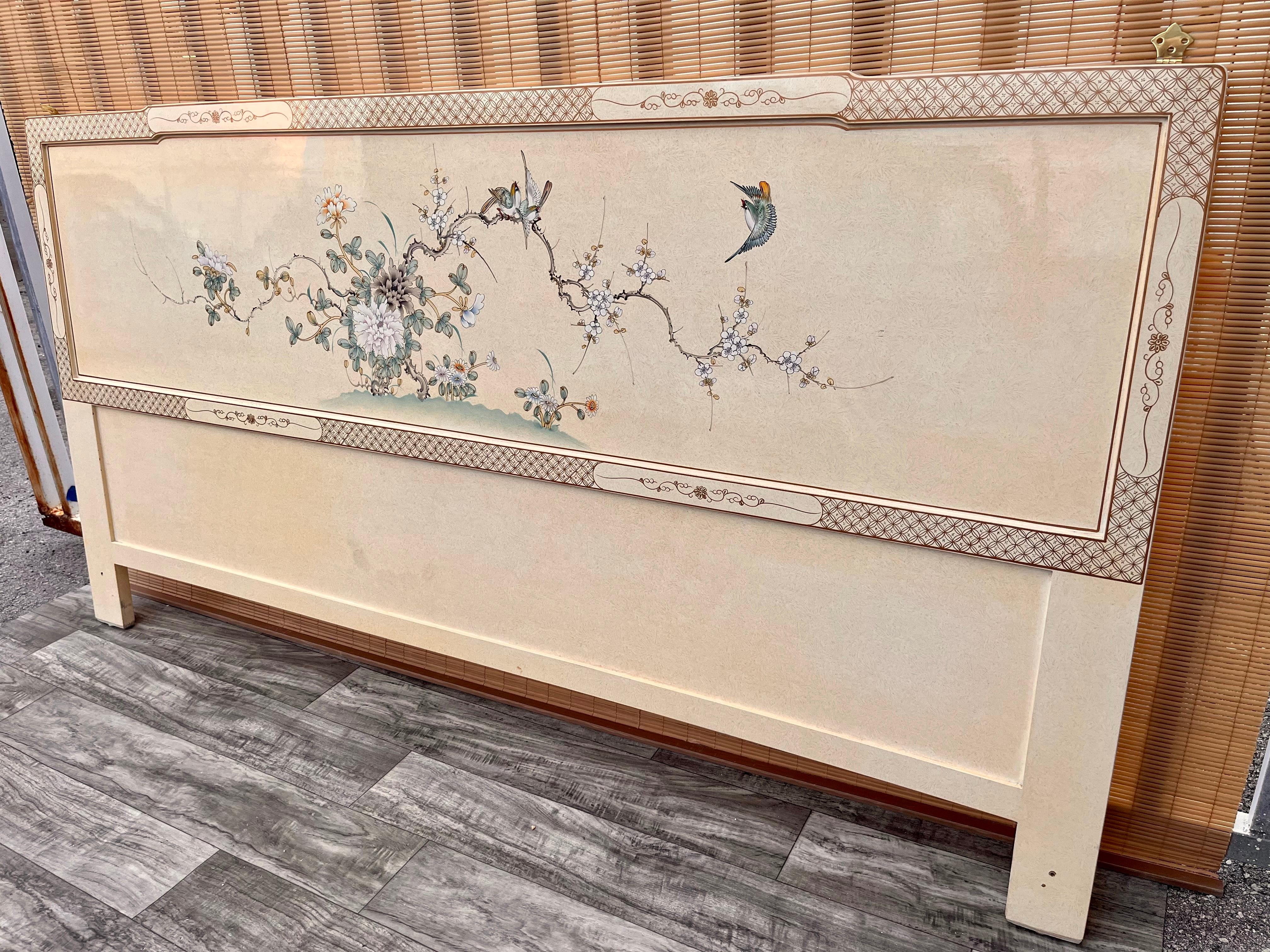 Lacquered Late 20th Century Chinoiserie Lacquer King Size Headboard