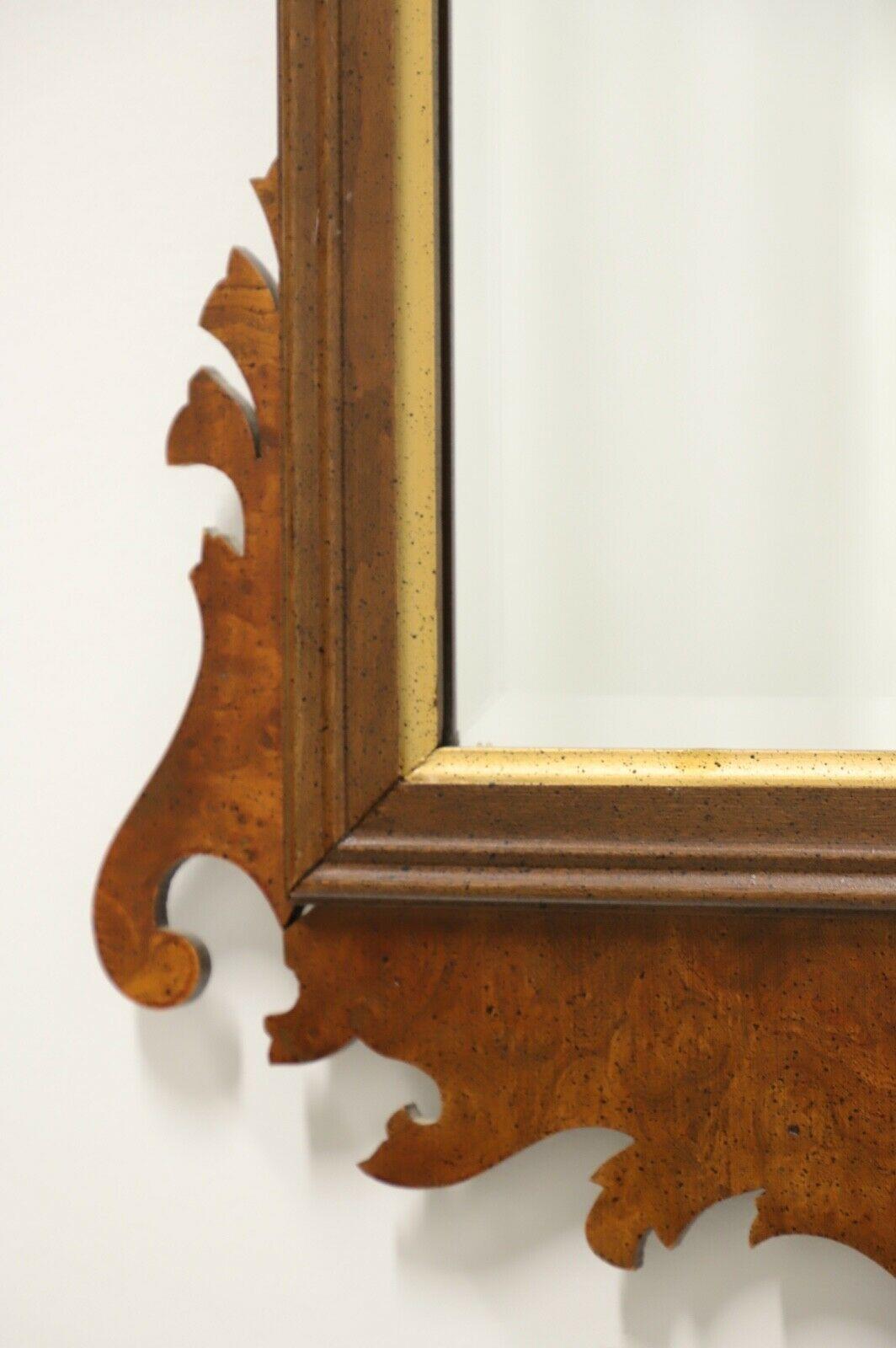 Late 20th Century Chippendale Style Burl Walnut Wall Mirror For Sale 2