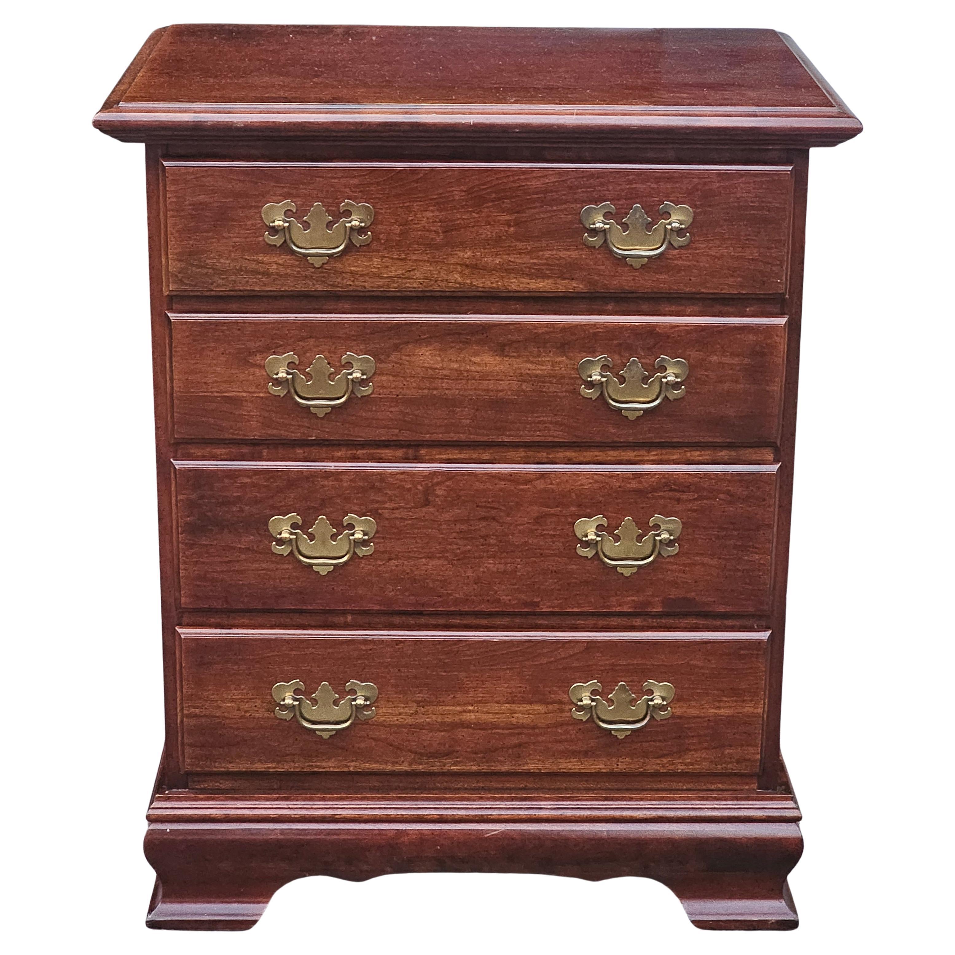 Late 20th Century Chippendale Style Cherry Four Drawer Bedside Chest