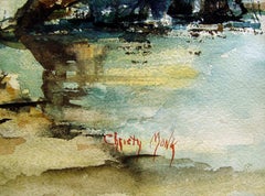 Late 20th Century Christy Monk Quartet Falls Idaho Landscape Watercolor Painting