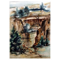 Peinture à l'aquarelle de paysage de la fin du 20e siècle - Christy Monk Quartet Falls - Idaho