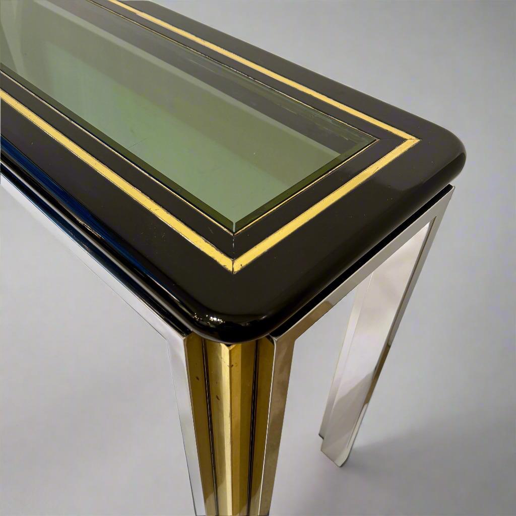 Konsolentisch aus Chrom, Messing und Glas aus dem späten 20. Jahrhundert von Romeo Riga, Italien (Italienisch) im Angebot