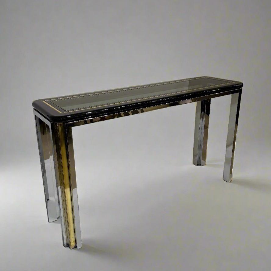 Konsolentisch aus Chrom, Messing und Glas aus dem späten 20. Jahrhundert von Romeo Riga, Italien im Zustand „Gut“ im Angebot in New York, NY