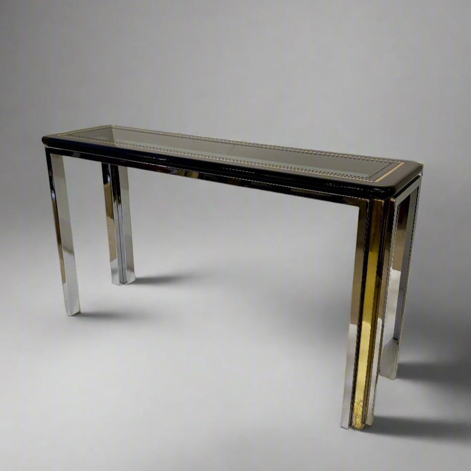 Konsolentisch aus Chrom, Messing und Glas aus dem späten 20. Jahrhundert von Romeo Riga, Italien im Angebot 1