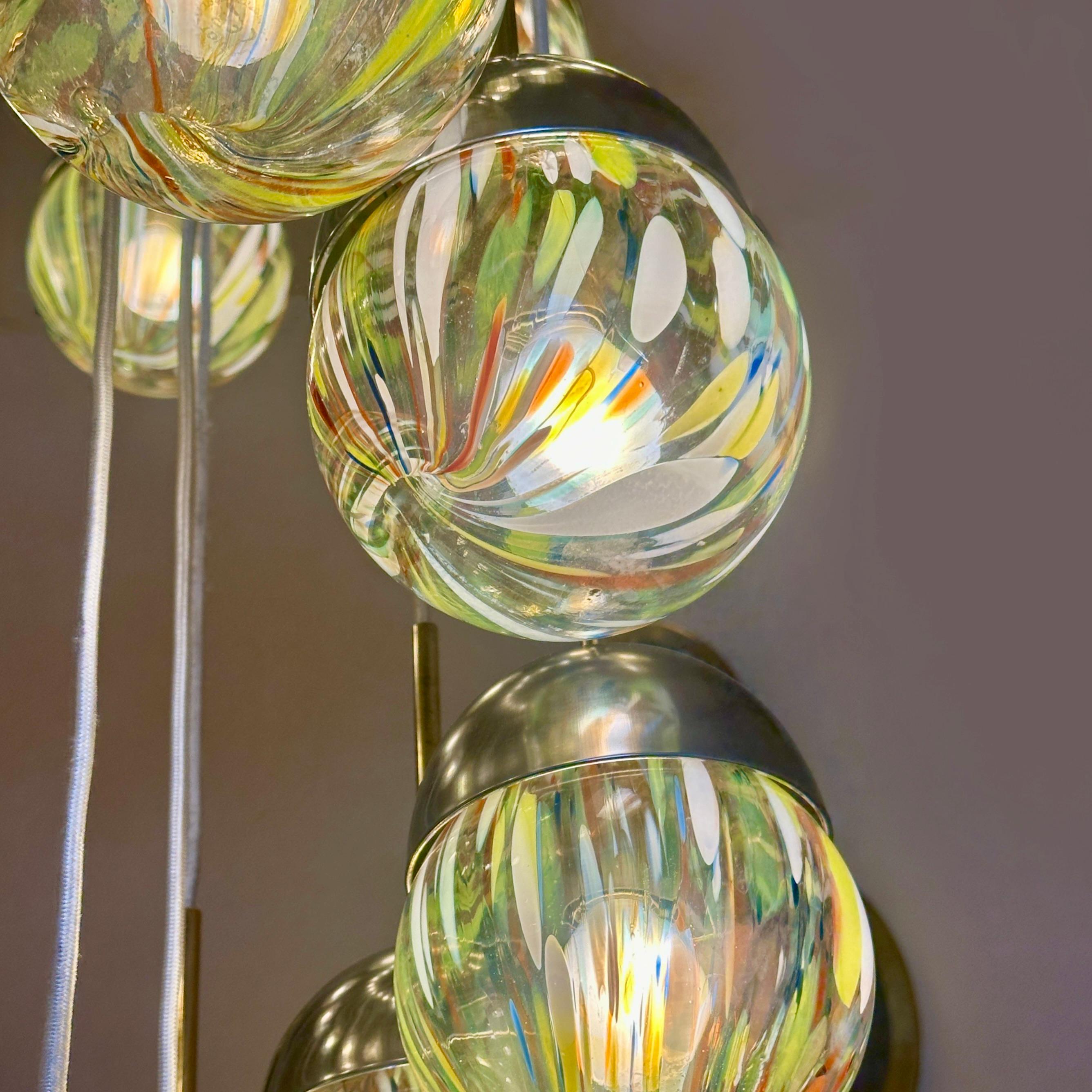 Late 20th Century Chrome, Brushed Steel, Brass & Murano Glass Cascade Chandelier For Sale 6