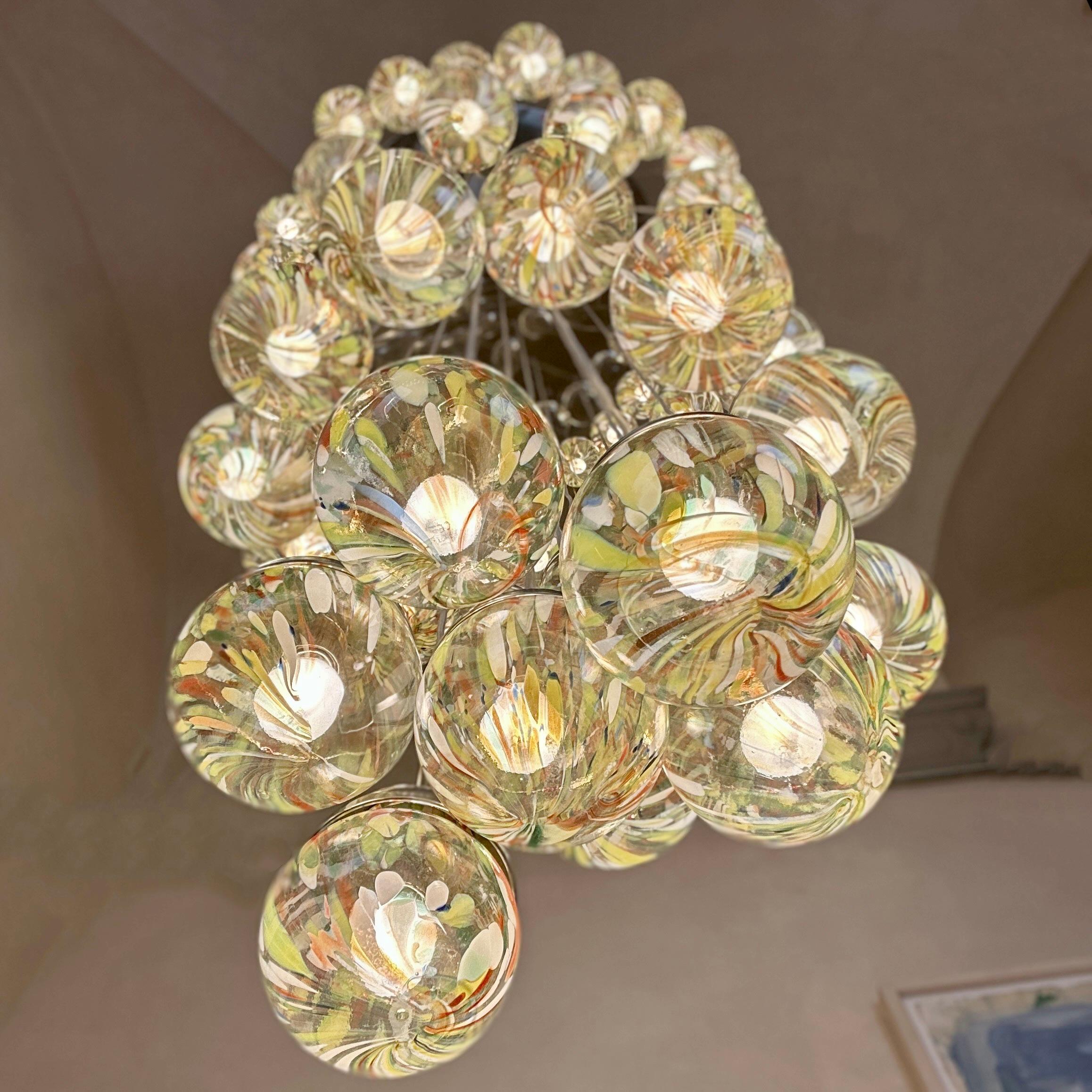 Italian Late 20th Century Chrome, Brushed Steel, Brass & Murano Glass Cascade Chandelier For Sale
