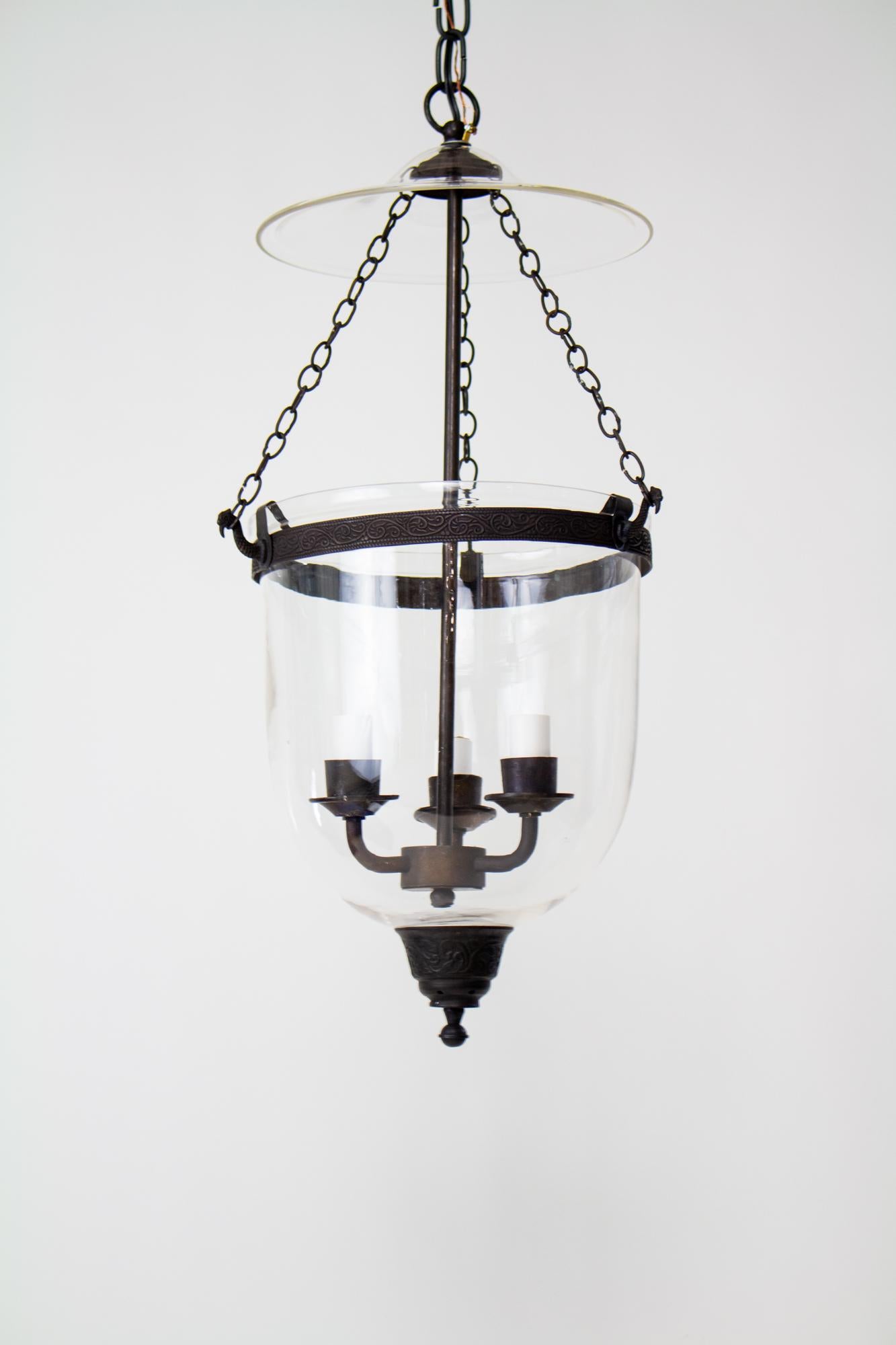 Late 20th Century Clear Glass Bell Jar with Darkened Brass Finish For Sale 2