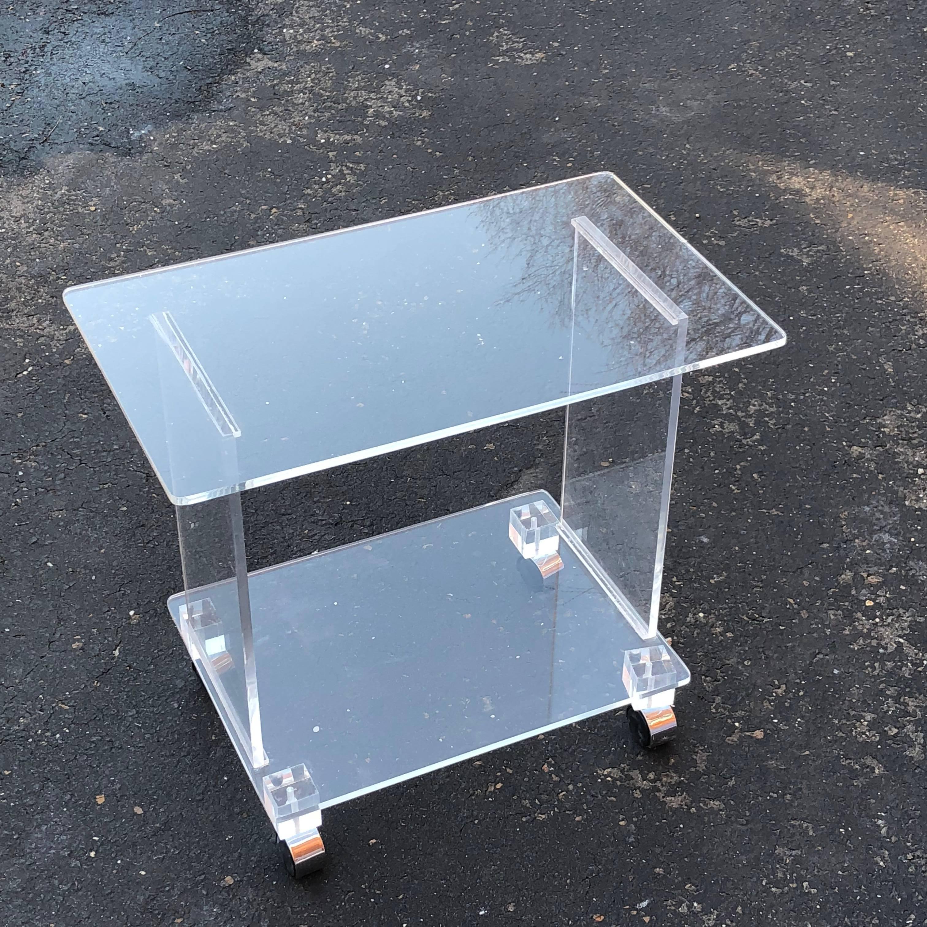 Late 20th Century Clear Lucite Bar Cart On Chrome Casters 2