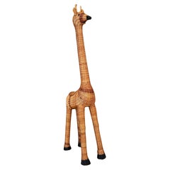Late 20th Century Coastal Boho Tall Rattan Giraffe Planter Decoratize