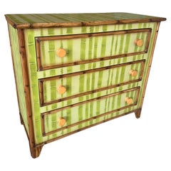Vintage Late 20th Century Coastal Hand Painted Faux Bamboo Motif Three Drawer Chest
