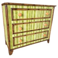 Late 20th Century Coastal Hand Painted Faux Bamboo Motif Three Drawer Chest