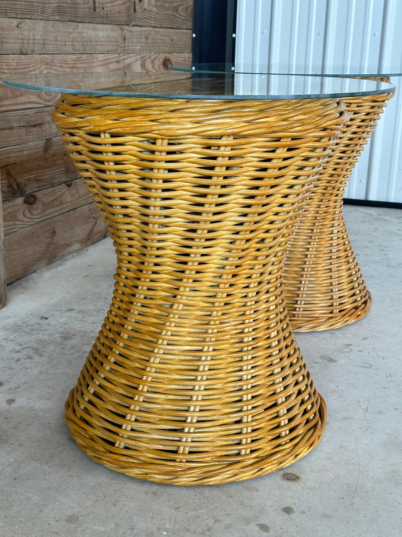 Late 20th Century Coastal Rattan Braid Hourglass Side Tables-Pair 4
