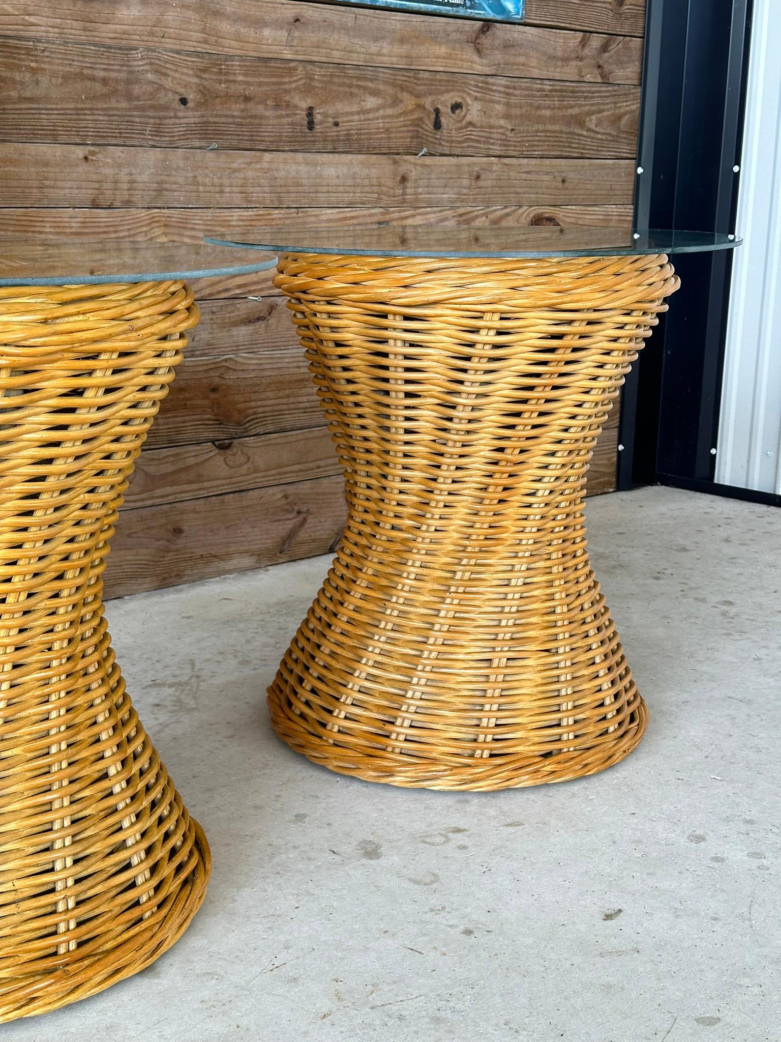 Philippine Late 20th Century Coastal Rattan Braid Hourglass Side Tables-Pair