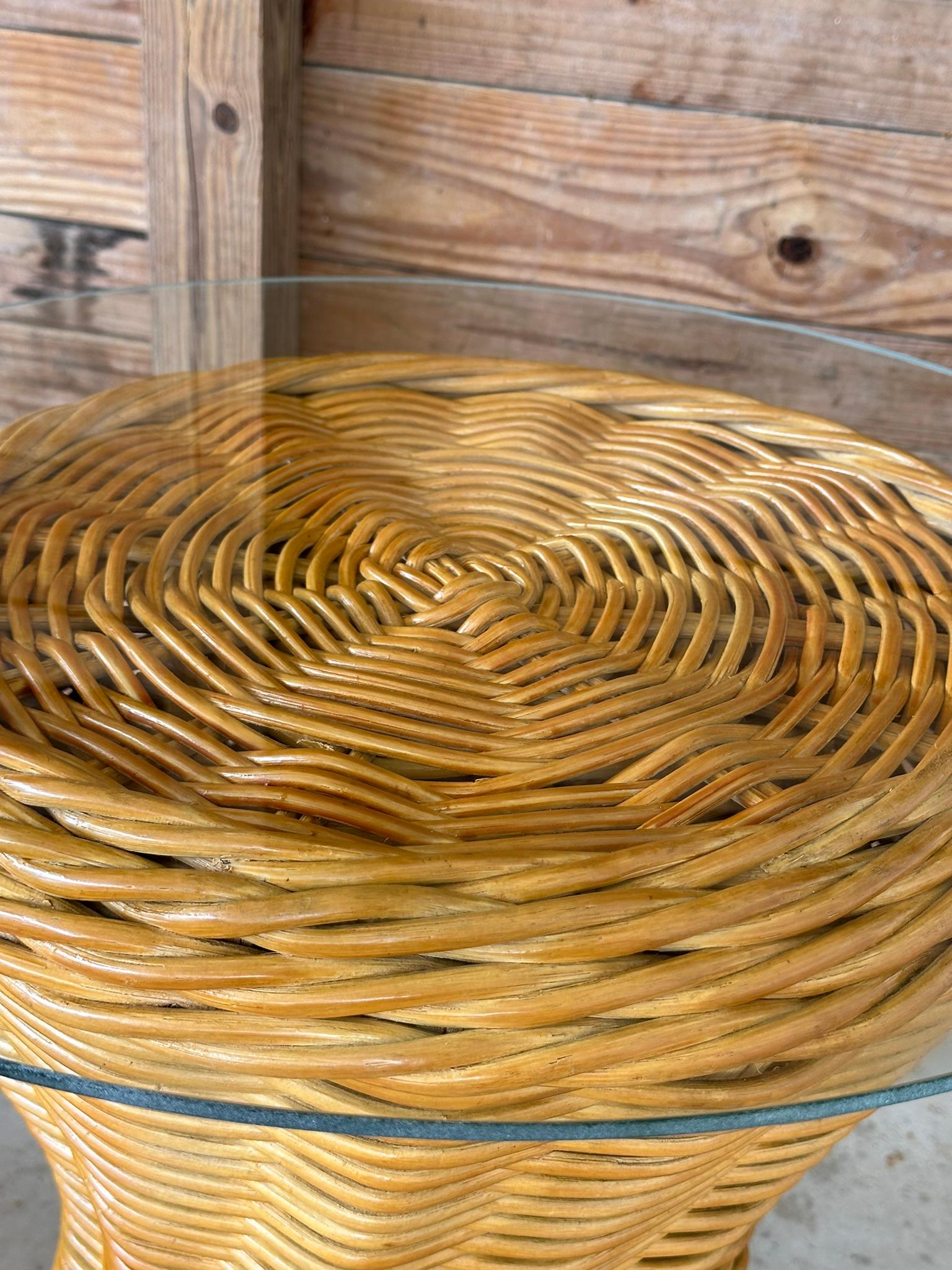 Late 20th Century Coastal Rattan Braid Hourglass Side Tables-Pair 1