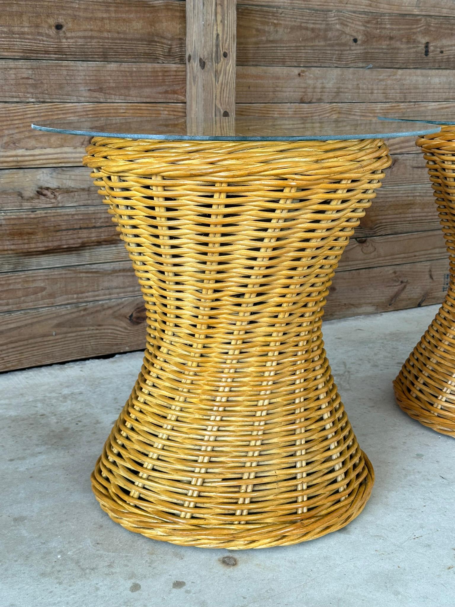 Late 20th Century Coastal Rattan Braid Hourglass Side Tables-Pair 2