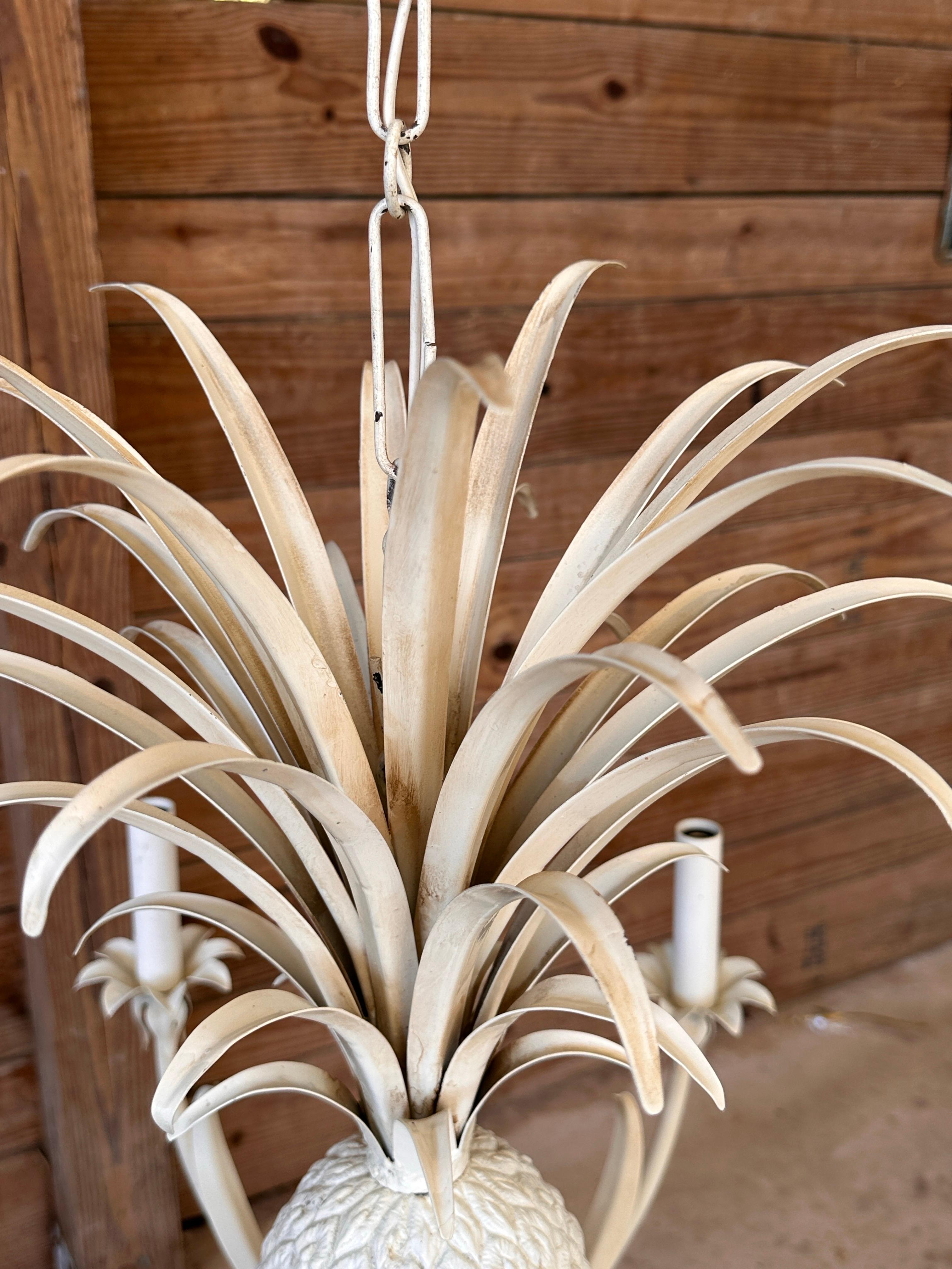 Late 20th Century Coastal Regency Metal Tole Pineapple Chandelier 5