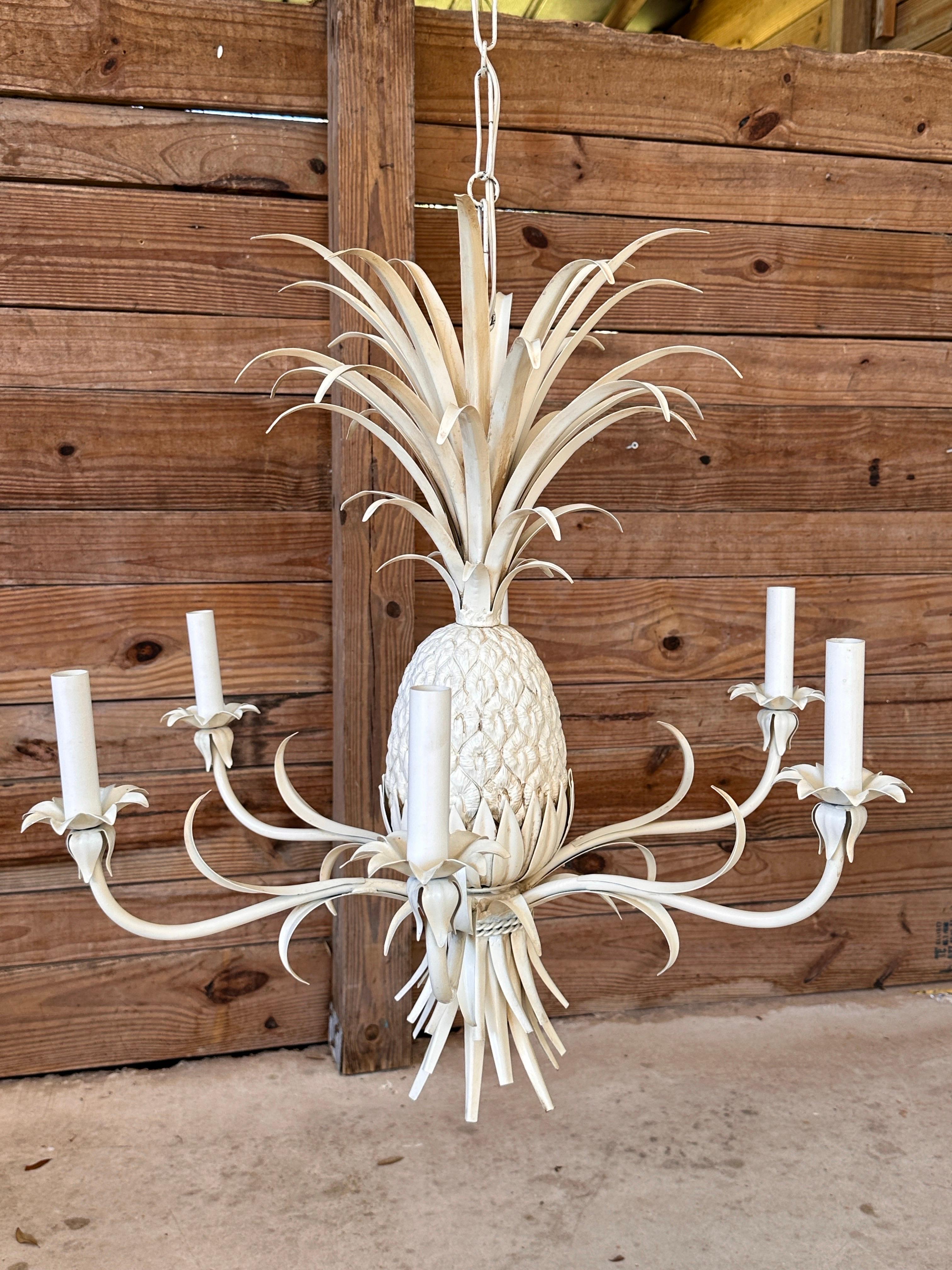 Late 20th Century Coastal Regency Metal Tole Pineapple Chandelier 8