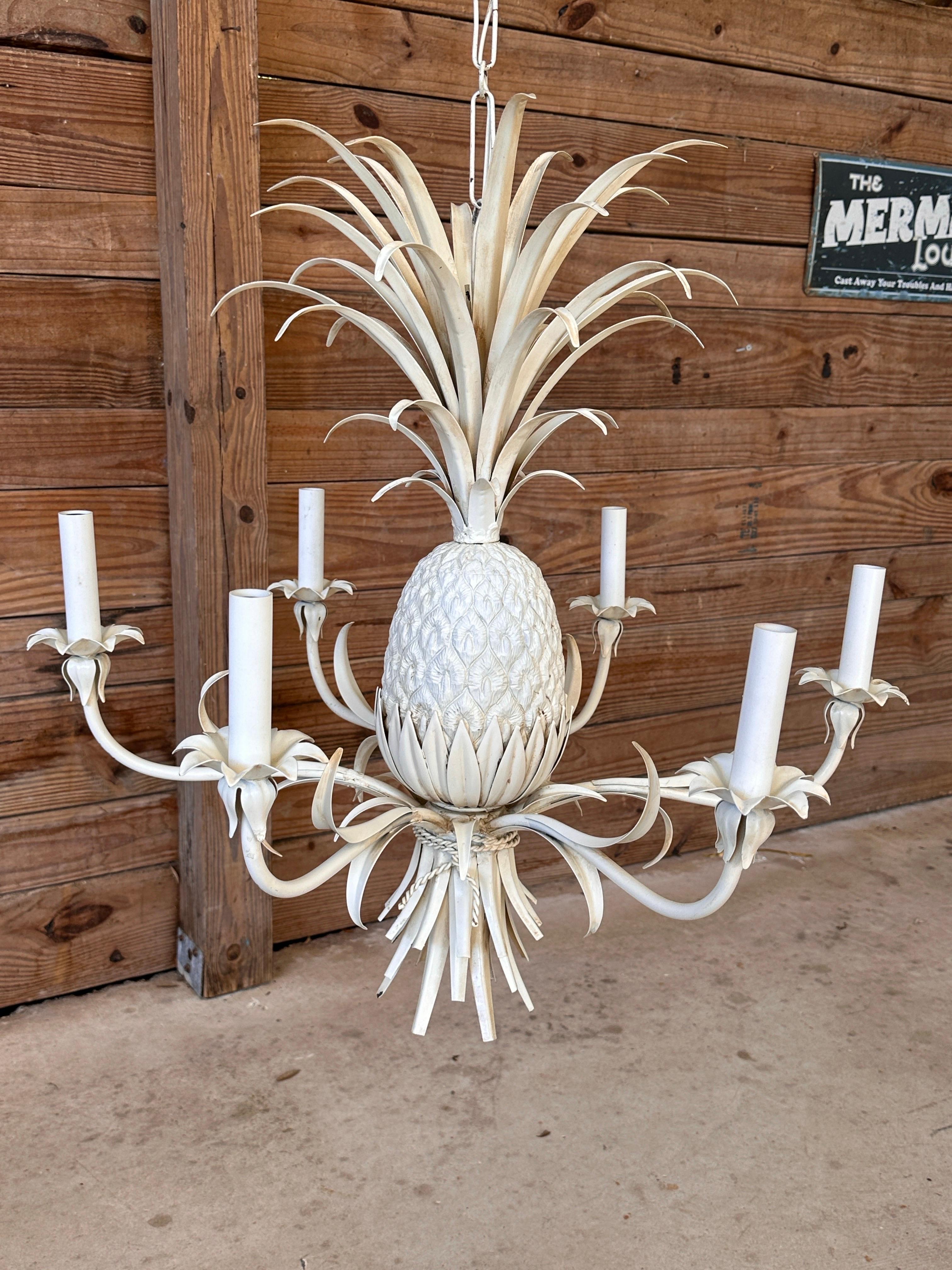 Late 20th Century Coastal Regency Metal Tole Pineapple Chandelier 2