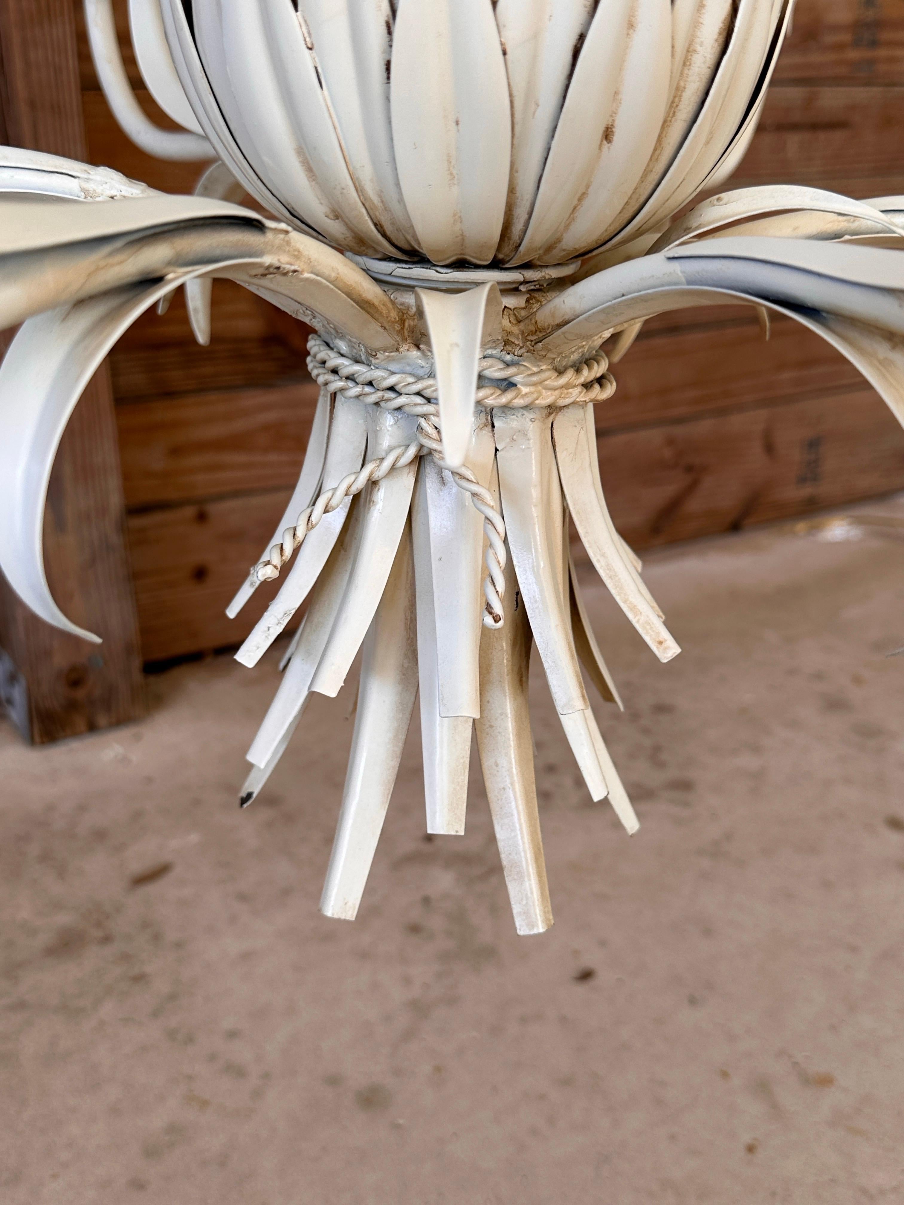 Late 20th Century Coastal Regency Metal Tole Pineapple Chandelier 3