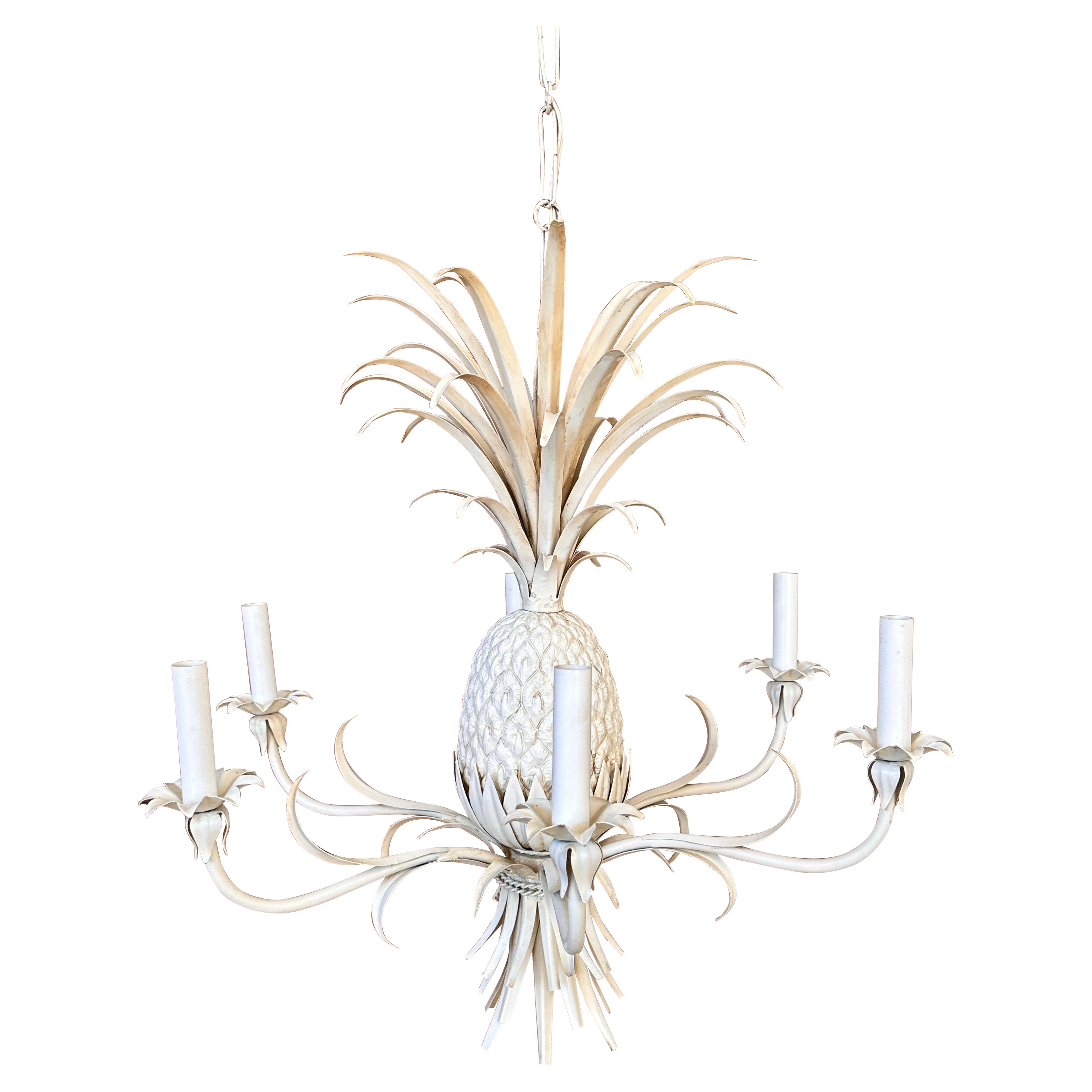 Late 20th Century Coastal Regency Metal Tole Pineapple Chandelier