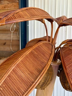 Late 20th Century Coastal Regency Pencil Reed Ratan Palm Tree Coconut Floor Lamp