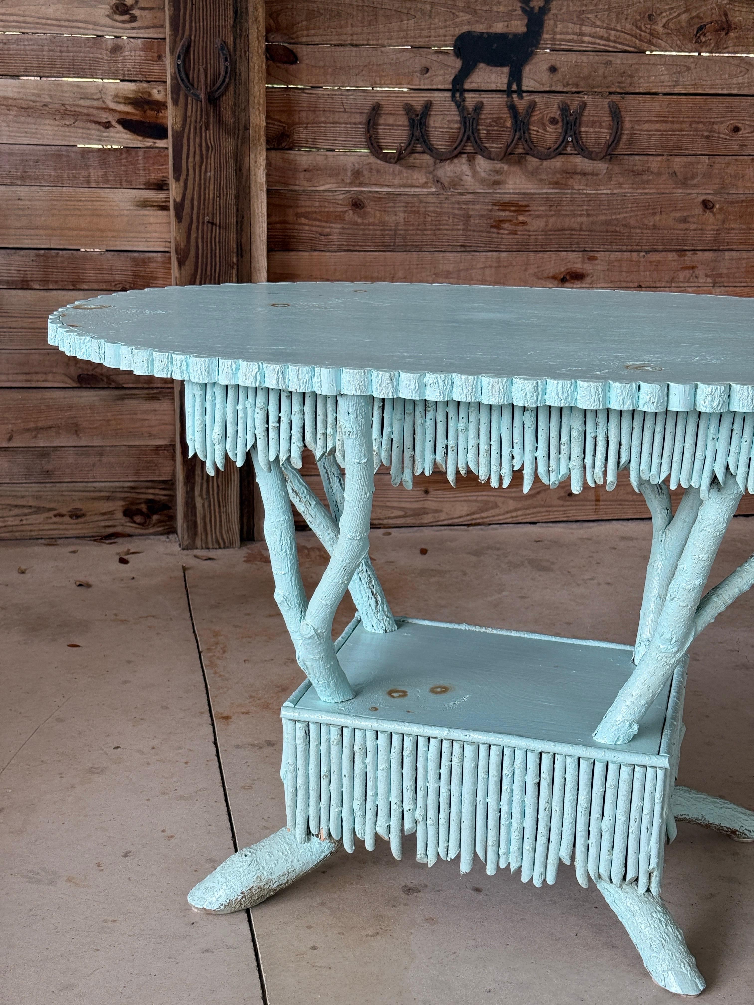 Late 20th Century Coastal Rustic Custom-Made Driftwood and Twig Center Table For Sale 1