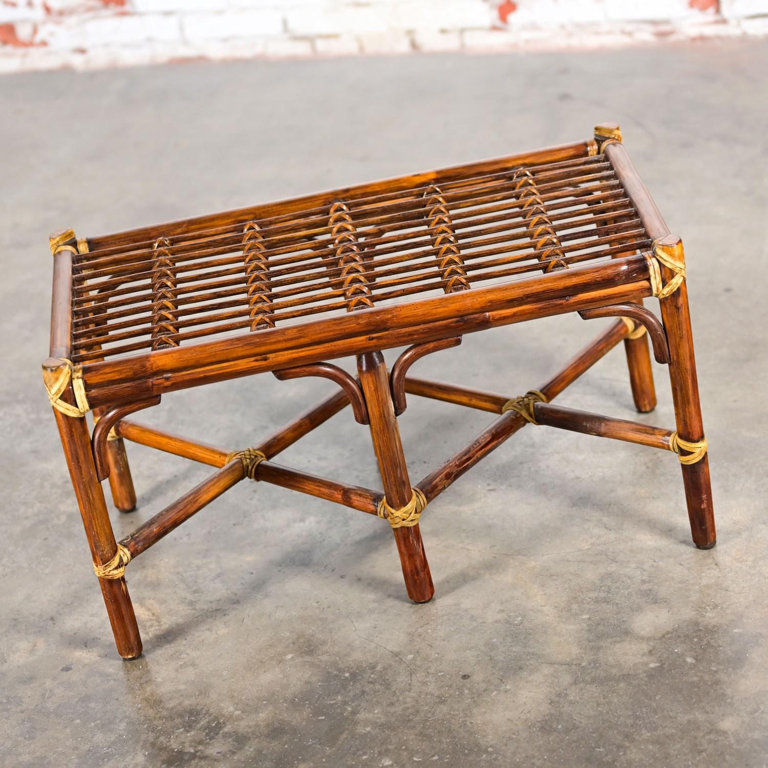 Late 20th Century Coastal Style Bench Rattan & Rawhide Wrapped by McGuire For Sale 5
