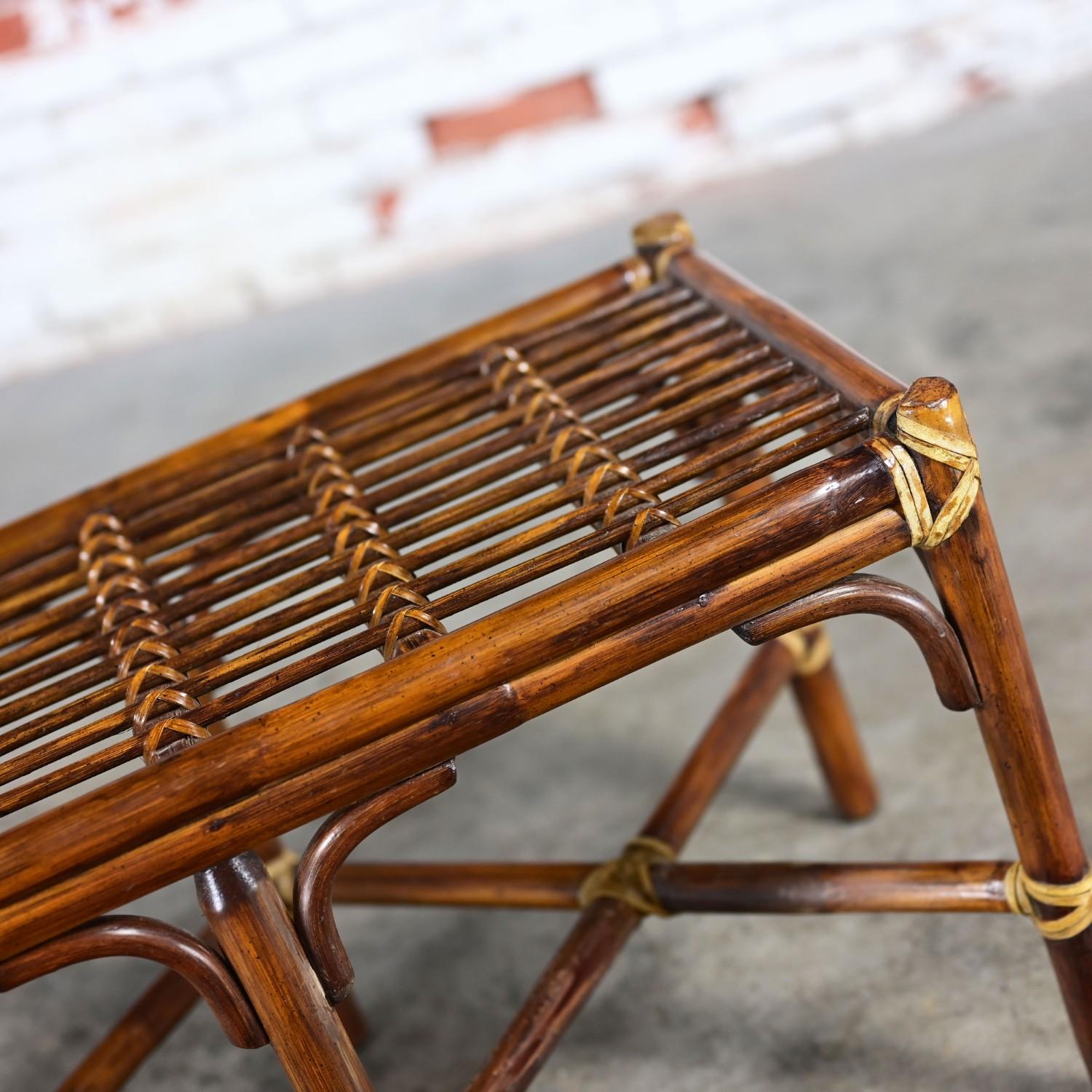 Late 20th Century Coastal Style Bench Rattan & Rawhide Wrapped by McGuire For Sale 6