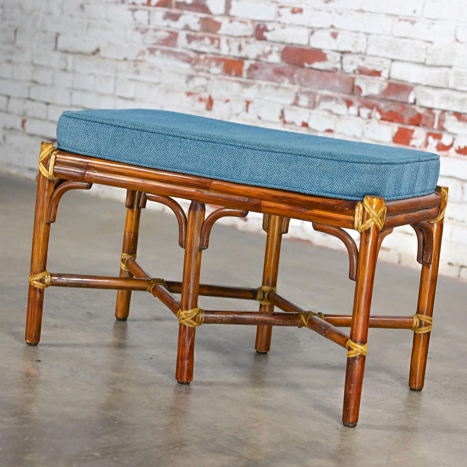 Late 20th Century Coastal Style Bench Rattan & Rawhide Wrapped by McGuire For Sale 7
