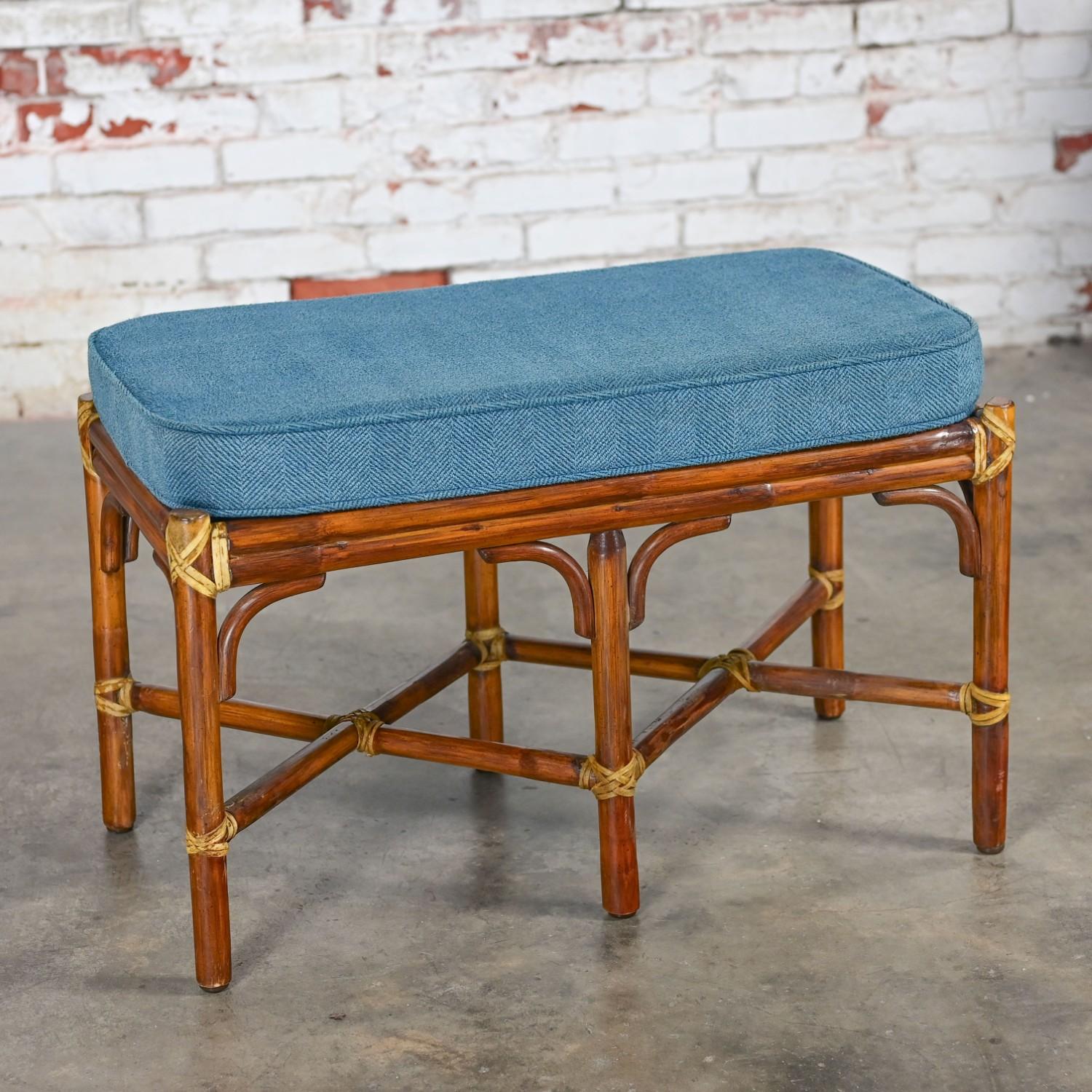Late 20th Century Coastal Style Bench Rattan & Rawhide Wrapped by McGuire For Sale 8