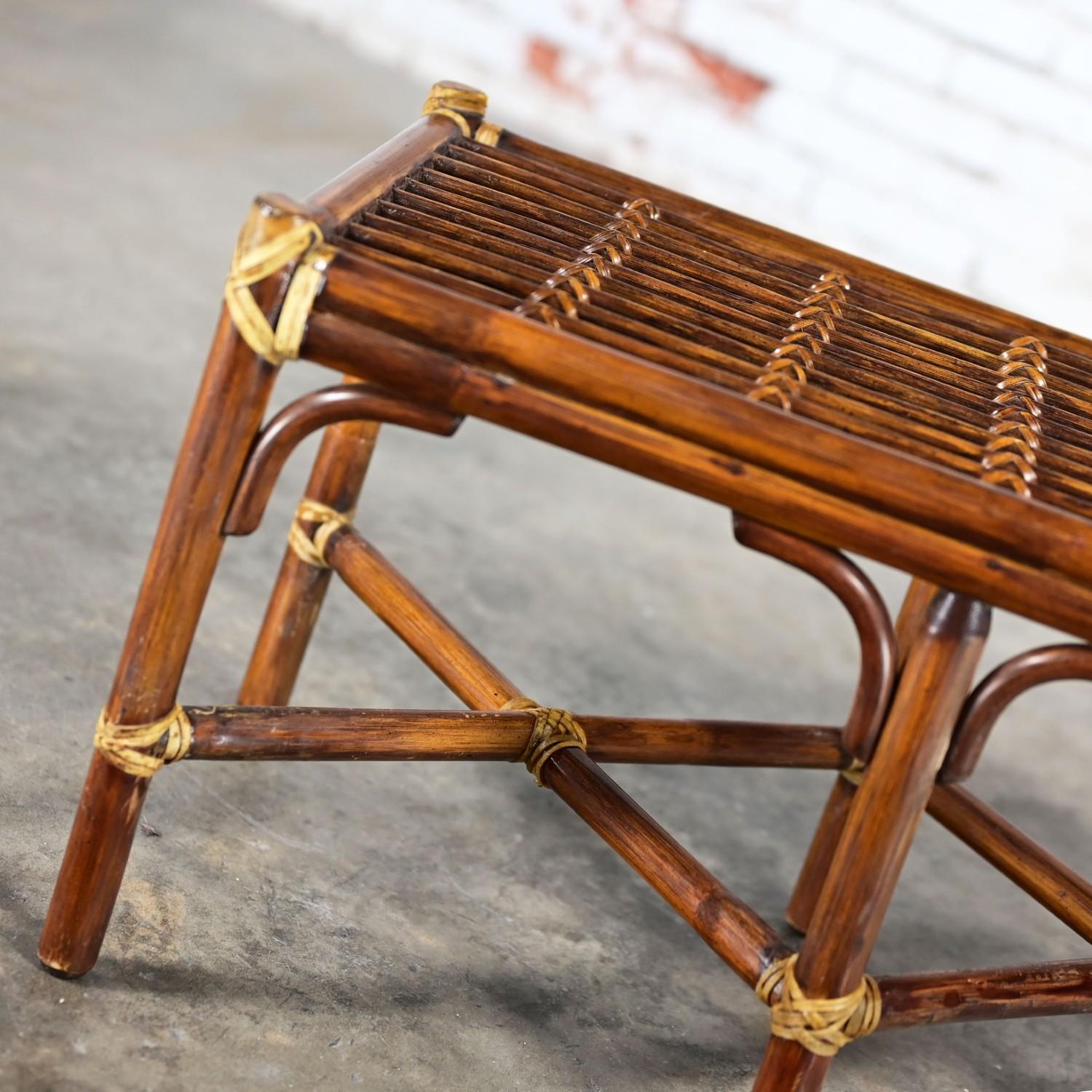Late 20th Century Coastal Style Bench Rattan & Rawhide Wrapped by McGuire For Sale 9