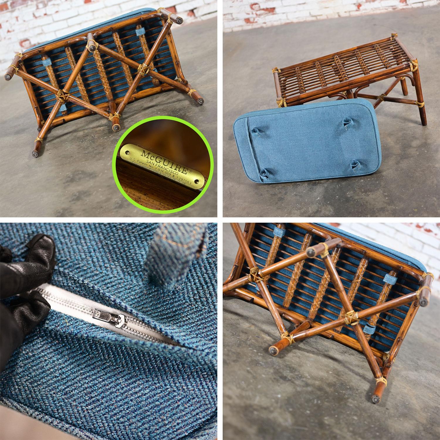 Late 20th Century Coastal Style Bench Rattan & Rawhide Wrapped by McGuire For Sale 11