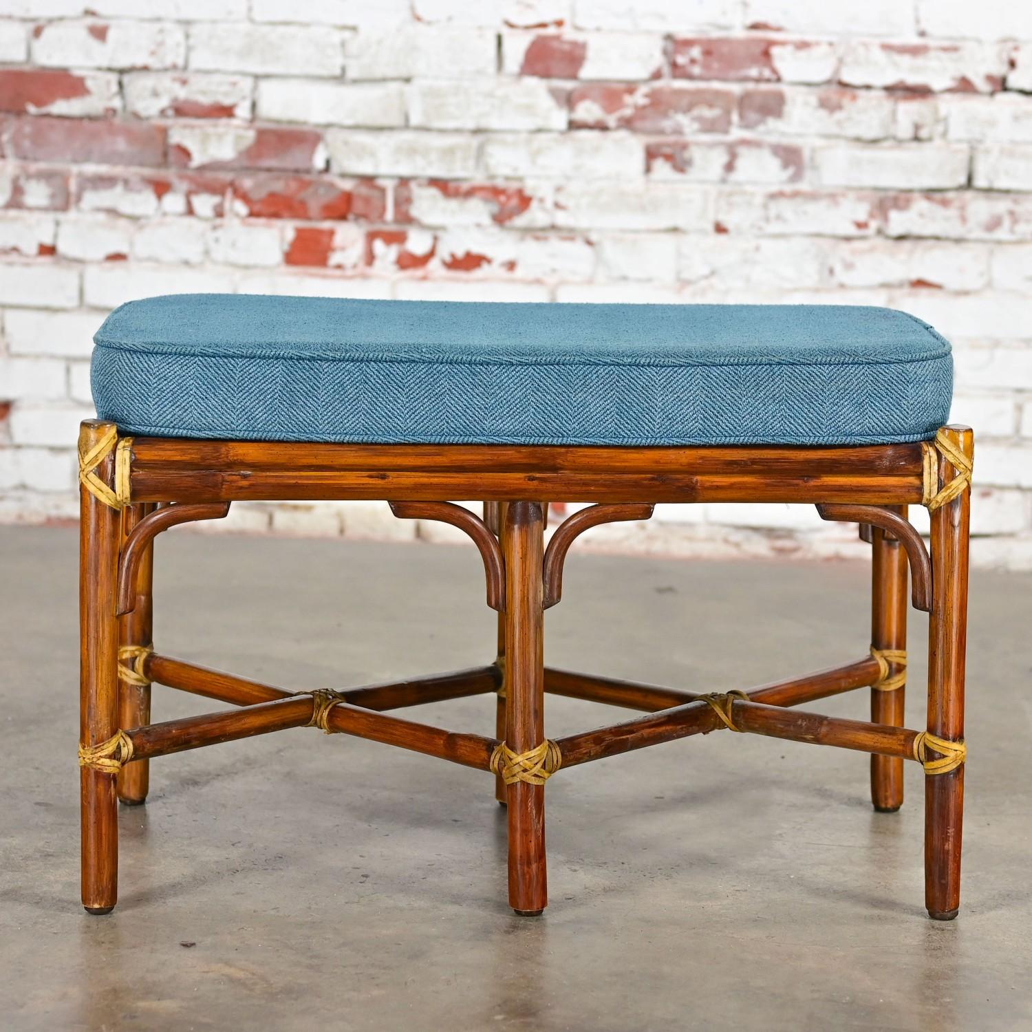 Late 20th Century Coastal Style Bench Rattan & Rawhide Wrapped by McGuire For Sale 13