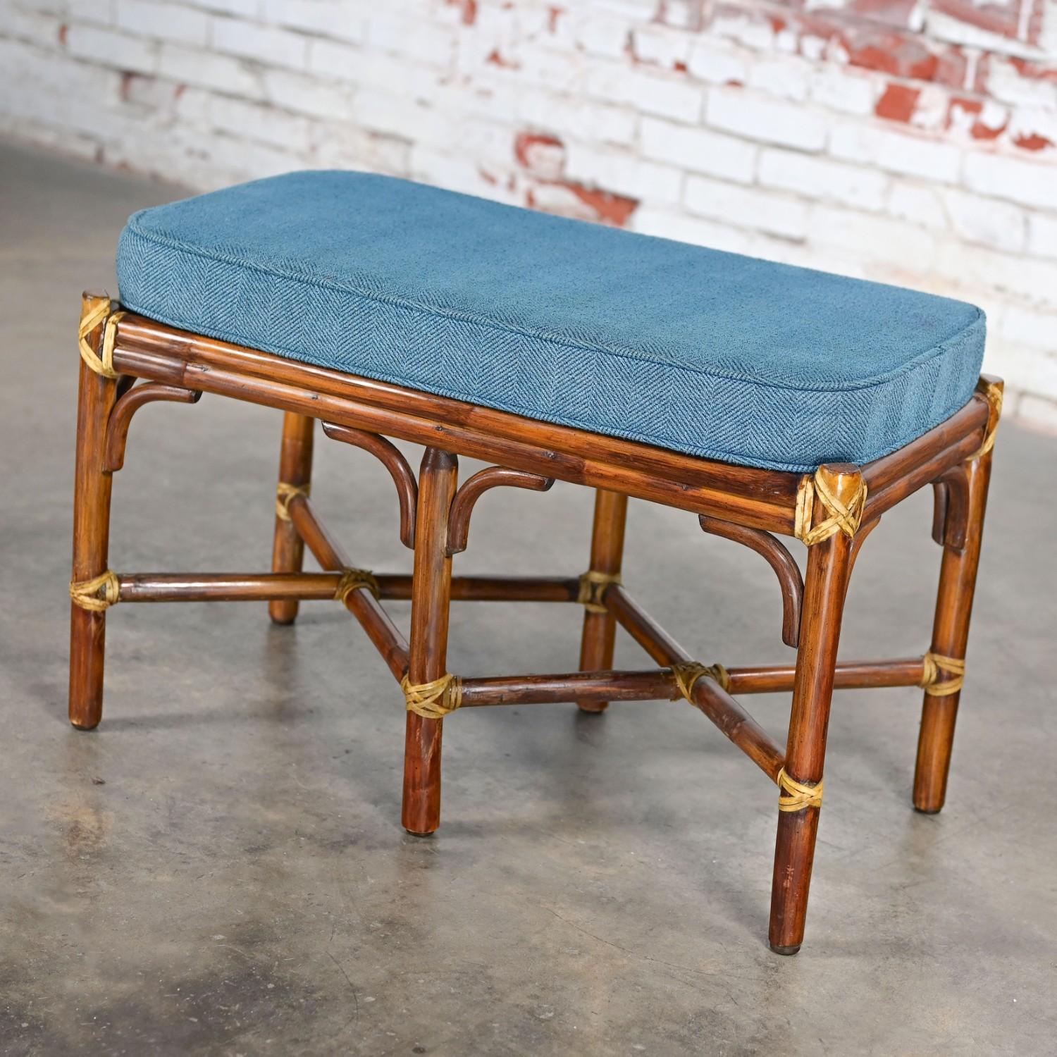 American Late 20th Century Coastal Style Bench Rattan & Rawhide Wrapped by McGuire For Sale