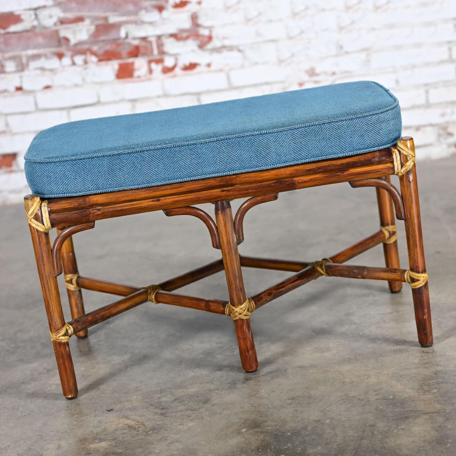 Late 20th Century Coastal Style Bench Rattan & Rawhide Wrapped by McGuire In Good Condition For Sale In Topeka, KS