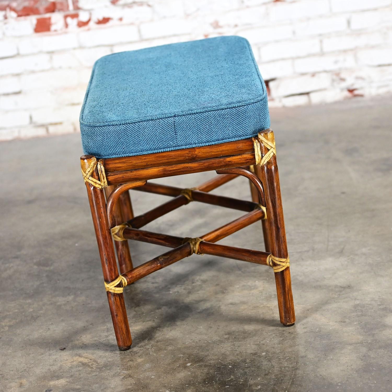 Fabric Late 20th Century Coastal Style Bench Rattan & Rawhide Wrapped by McGuire For Sale
