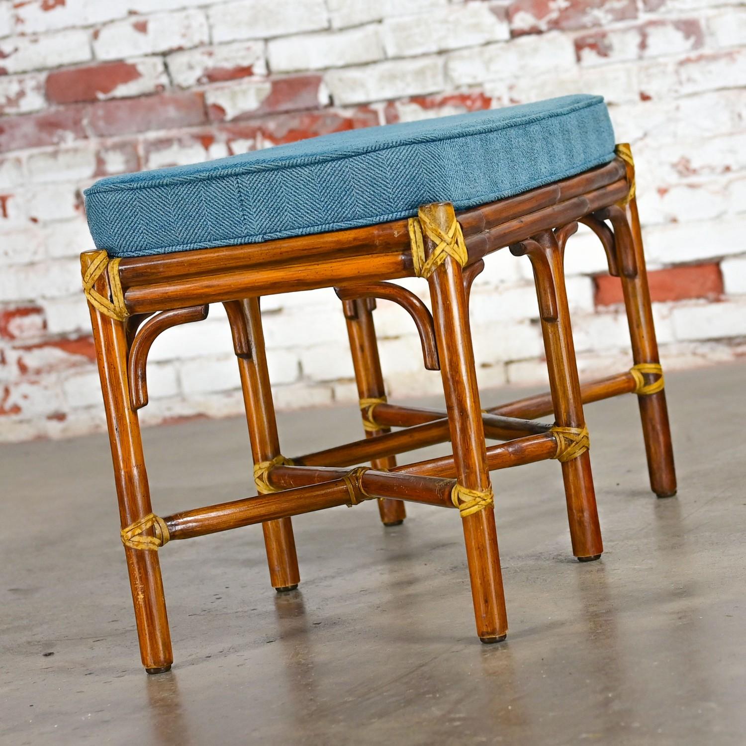Late 20th Century Coastal Style Bench Rattan & Rawhide Wrapped by McGuire For Sale 2