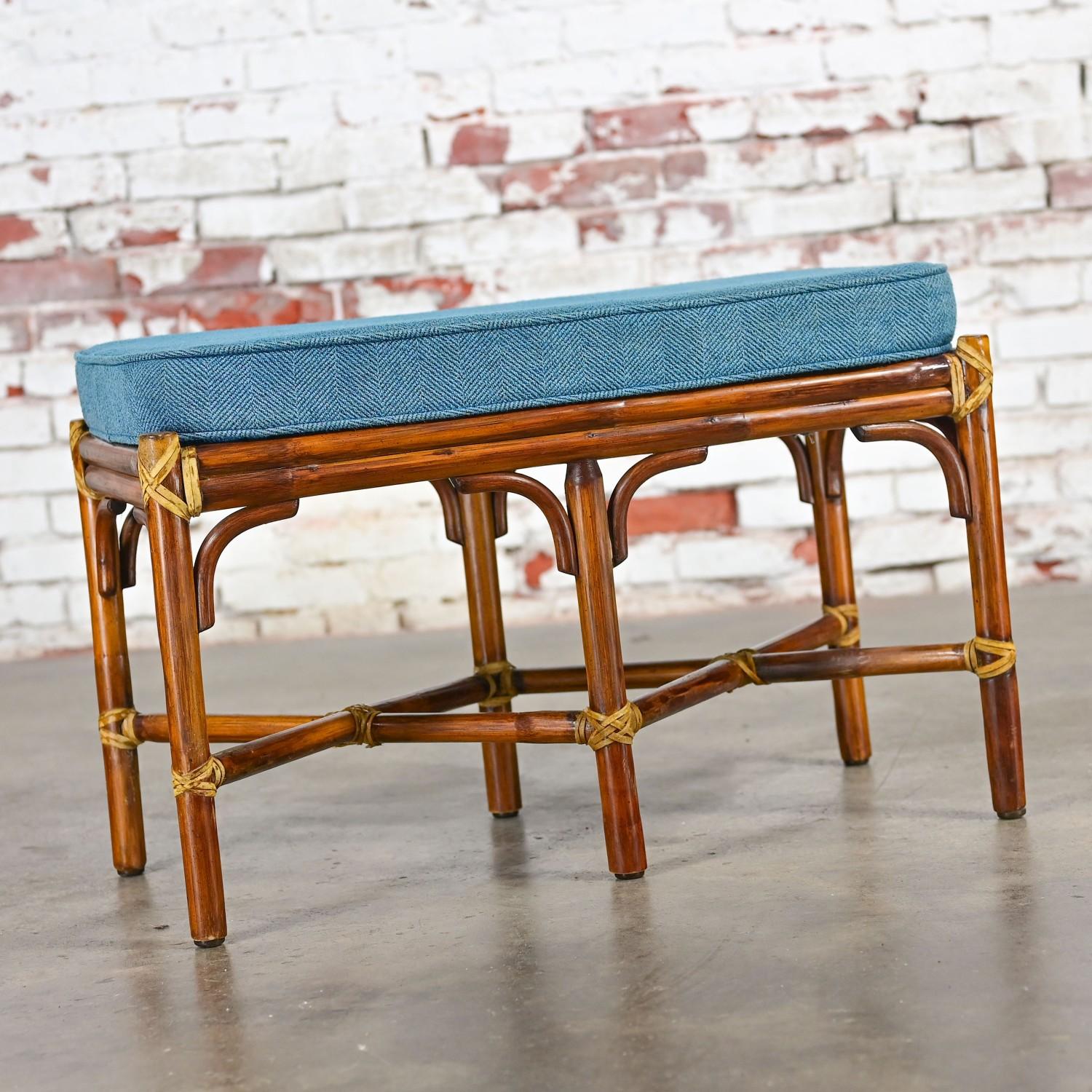 Late 20th Century Coastal Style Bench Rattan & Rawhide Wrapped by McGuire For Sale 3