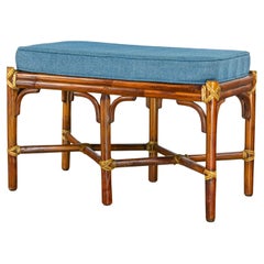 Late 20th Century Coastal Style Bench Rattan & Rawhide Wrapped by McGuire