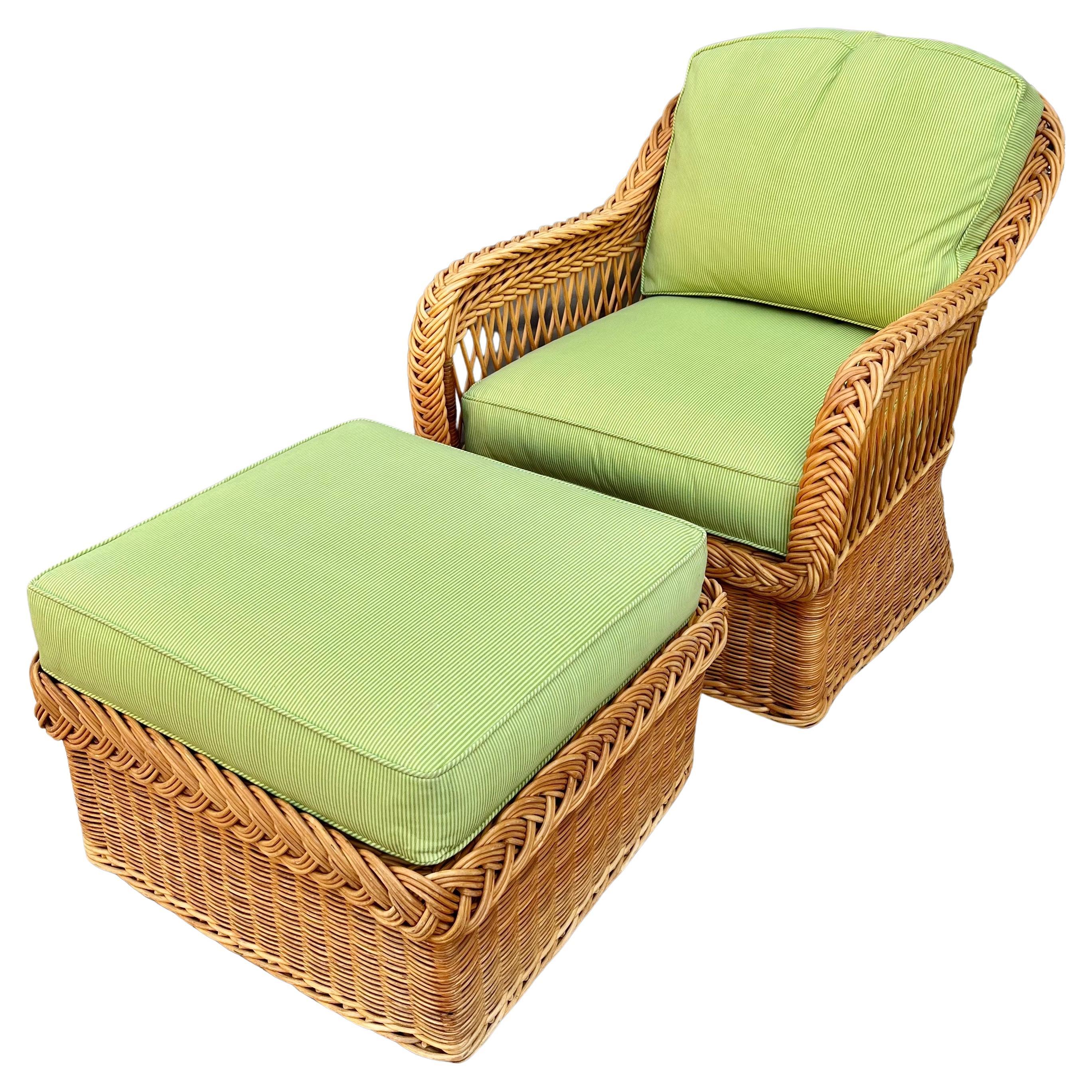 Italian Wicker Rattan Lounge Chair and Ottoman at 1stDibs italian