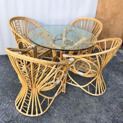 Late 20th Century Coastal Style Rattan 5 Pieces Dining Set